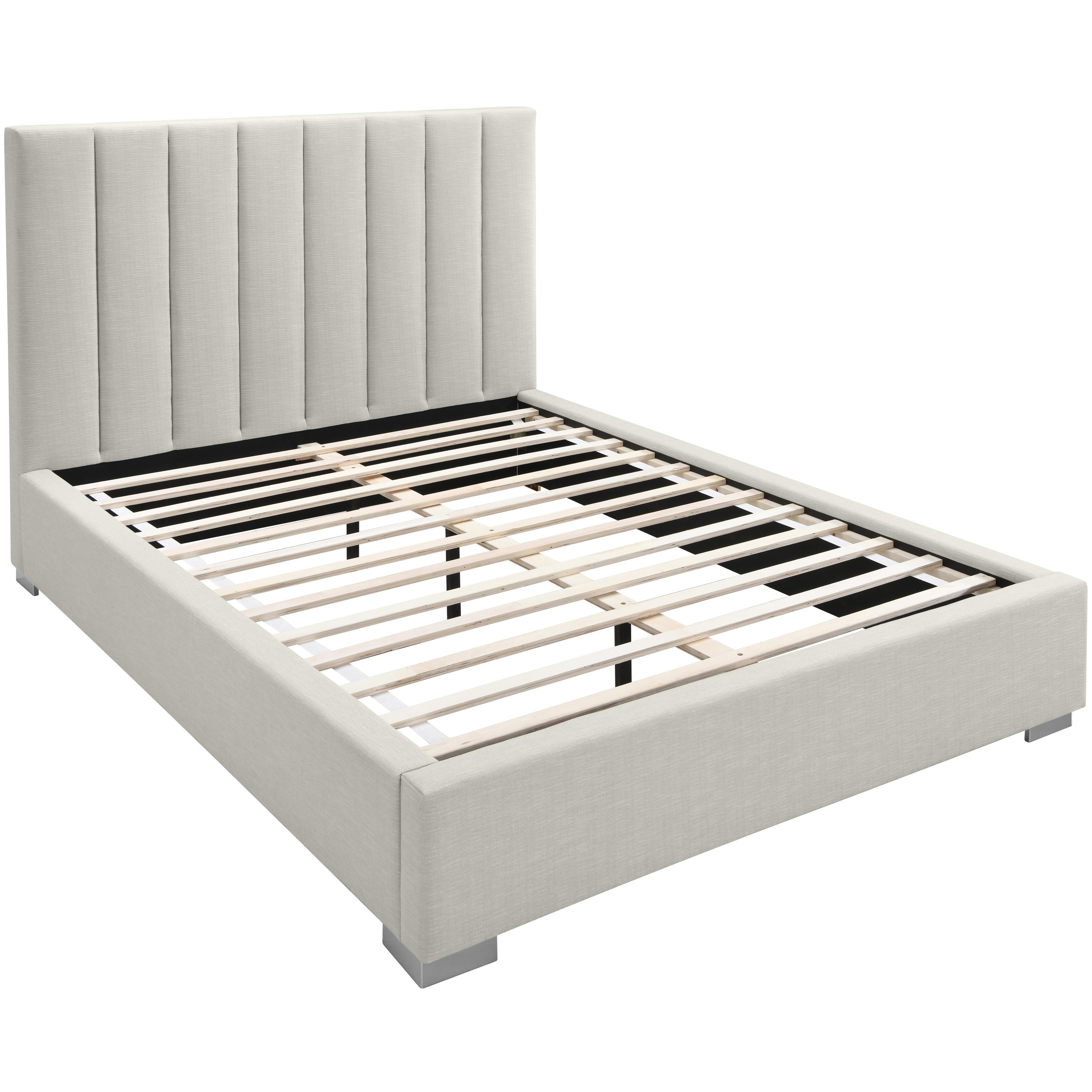 Meridian Pierce Beige Linen Textured Fabric Twin Bed