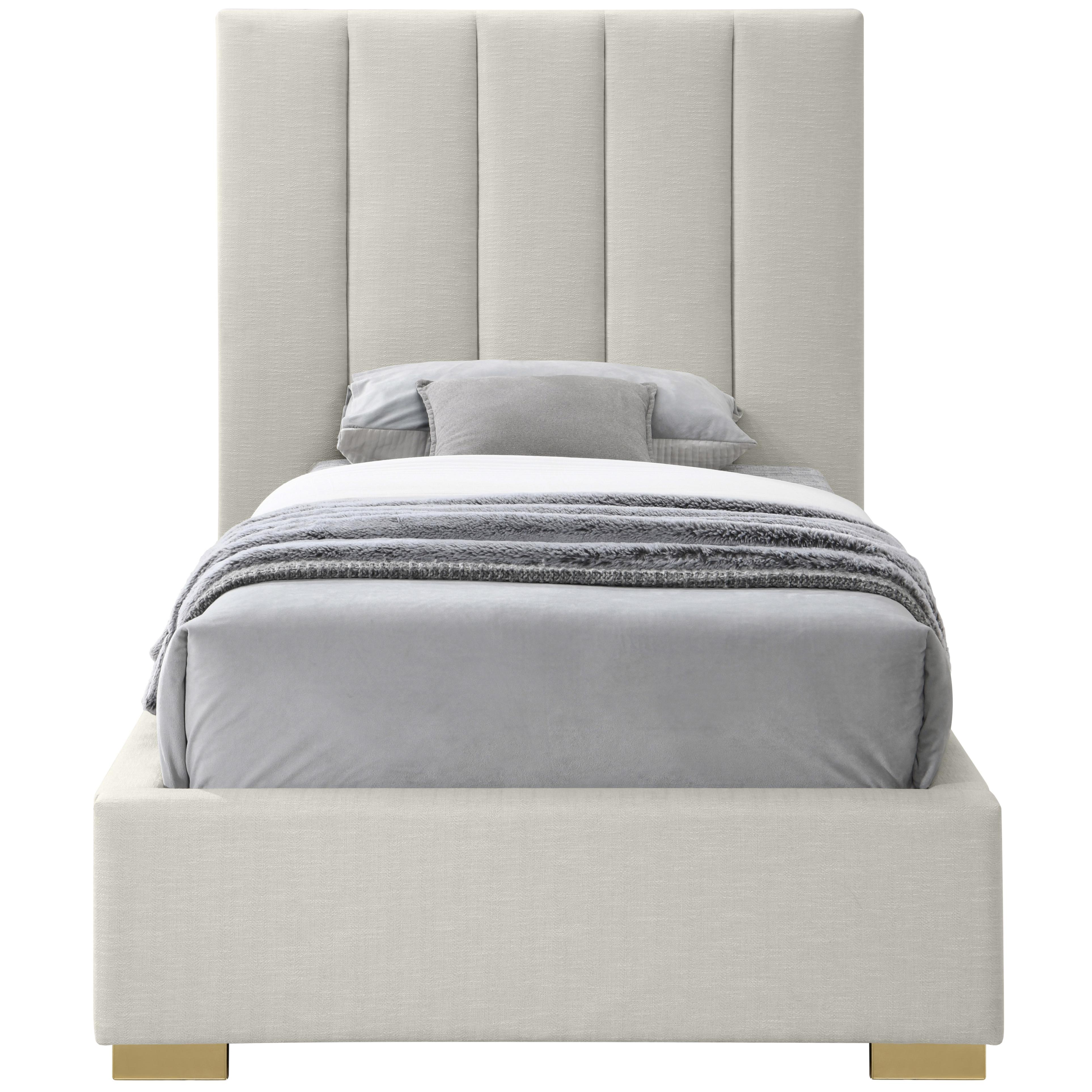 Meridian Pierce Beige Linen Textured Fabric Twin Bed