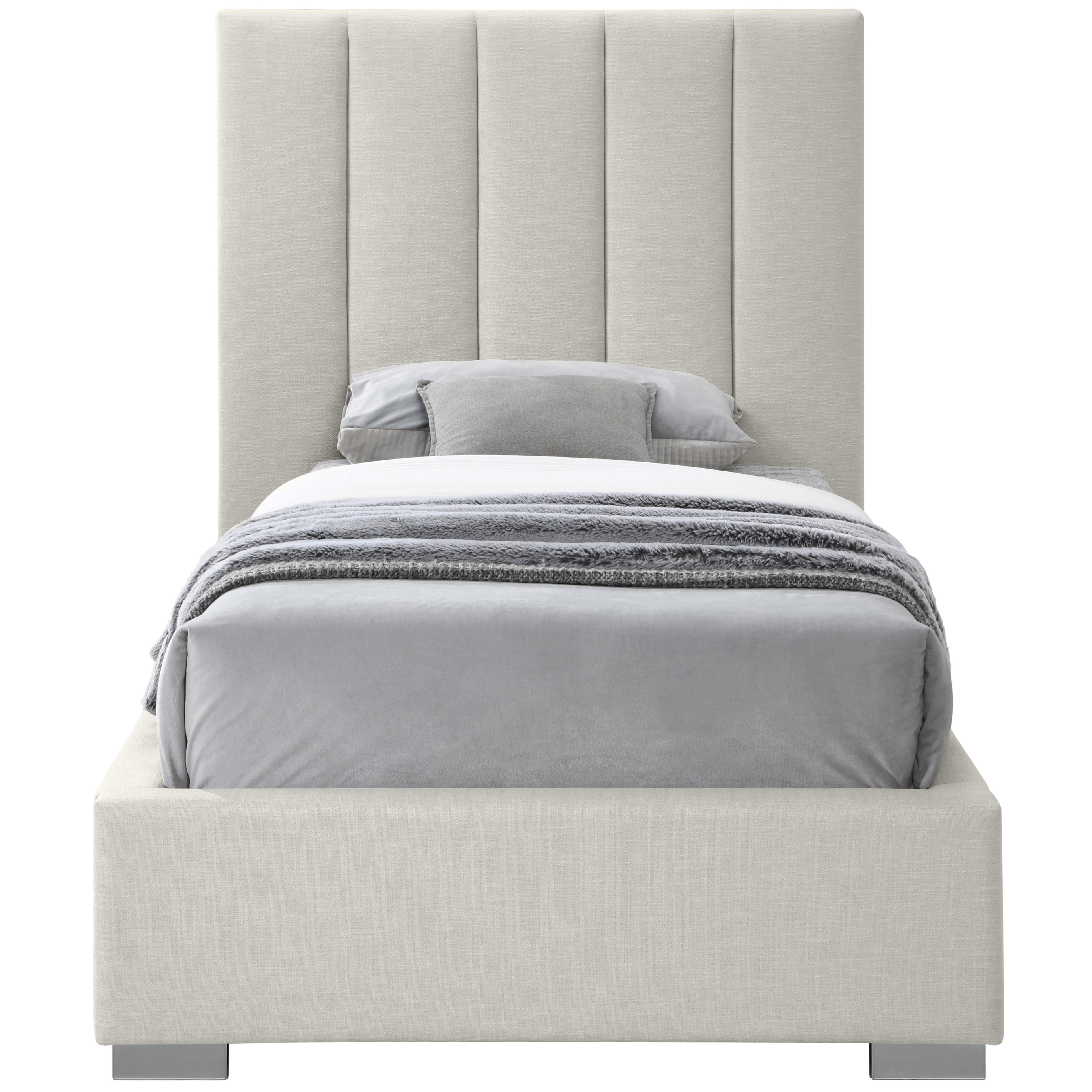 Meridian Pierce Beige Linen Textured Fabric Twin Bed