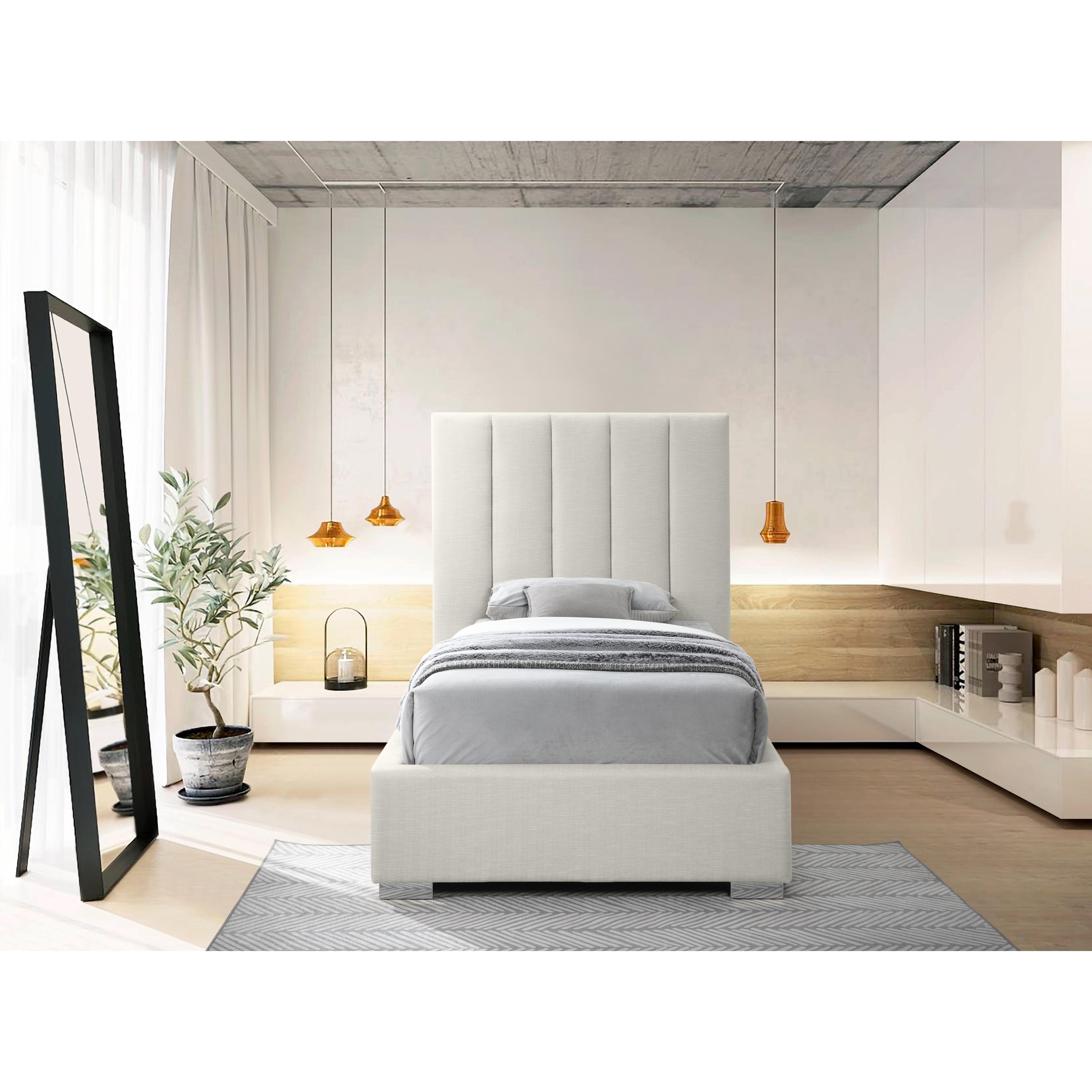 Meridian Pierce Beige Linen Textured Fabric Twin Bed