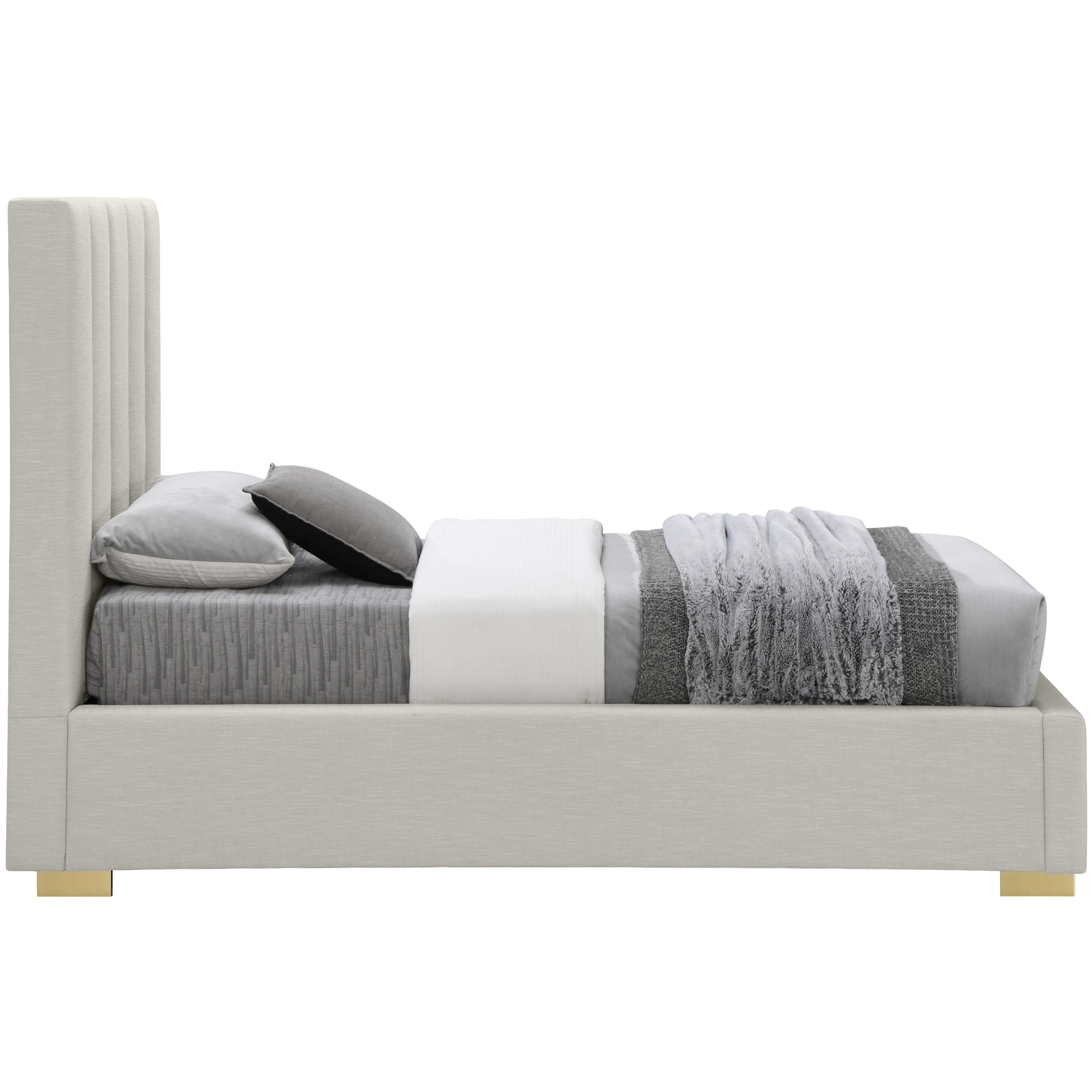Meridian Pierce Beige Linen Textured Fabric Twin Bed