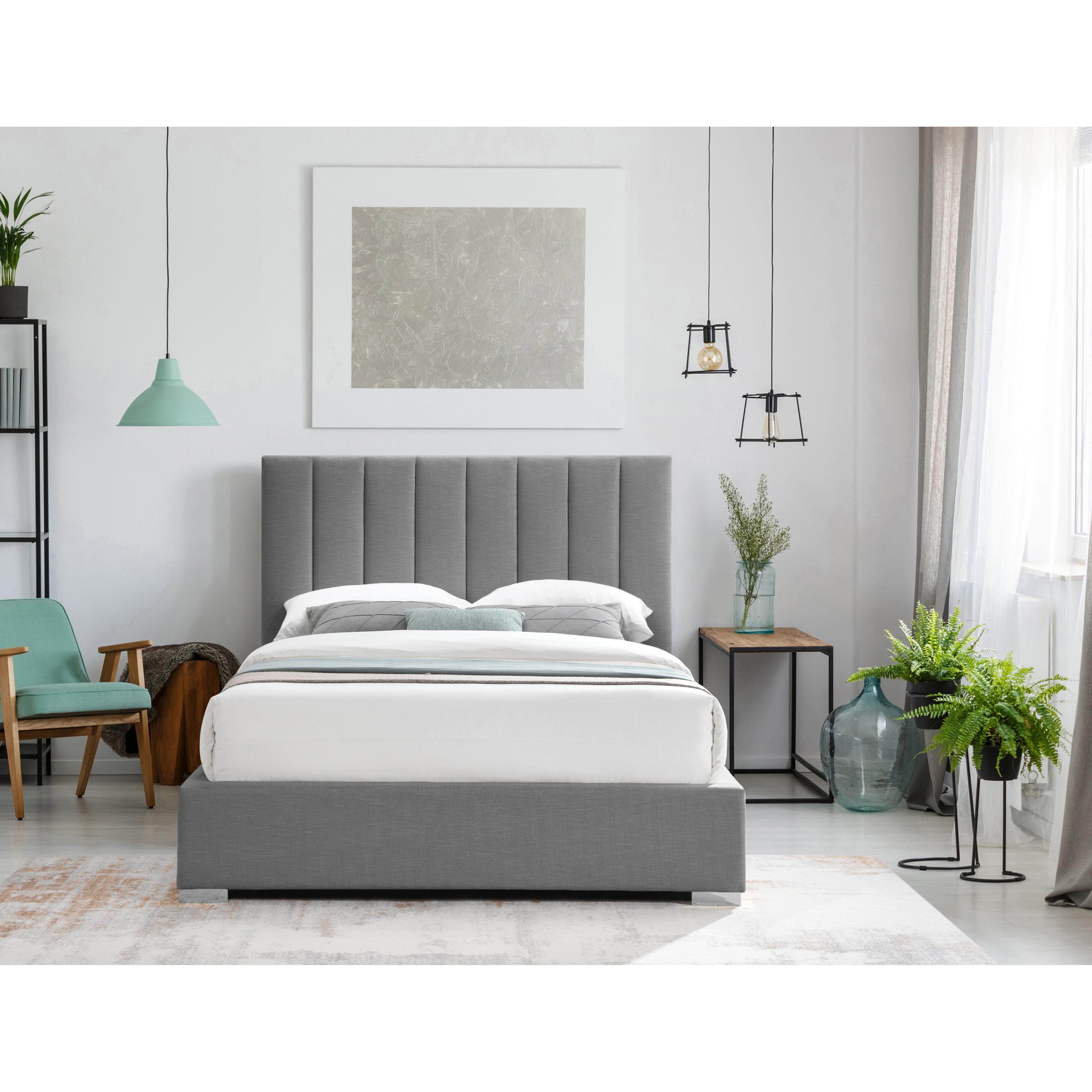 Meridian Pierce Grey Linen Textured Fabric Full Bed