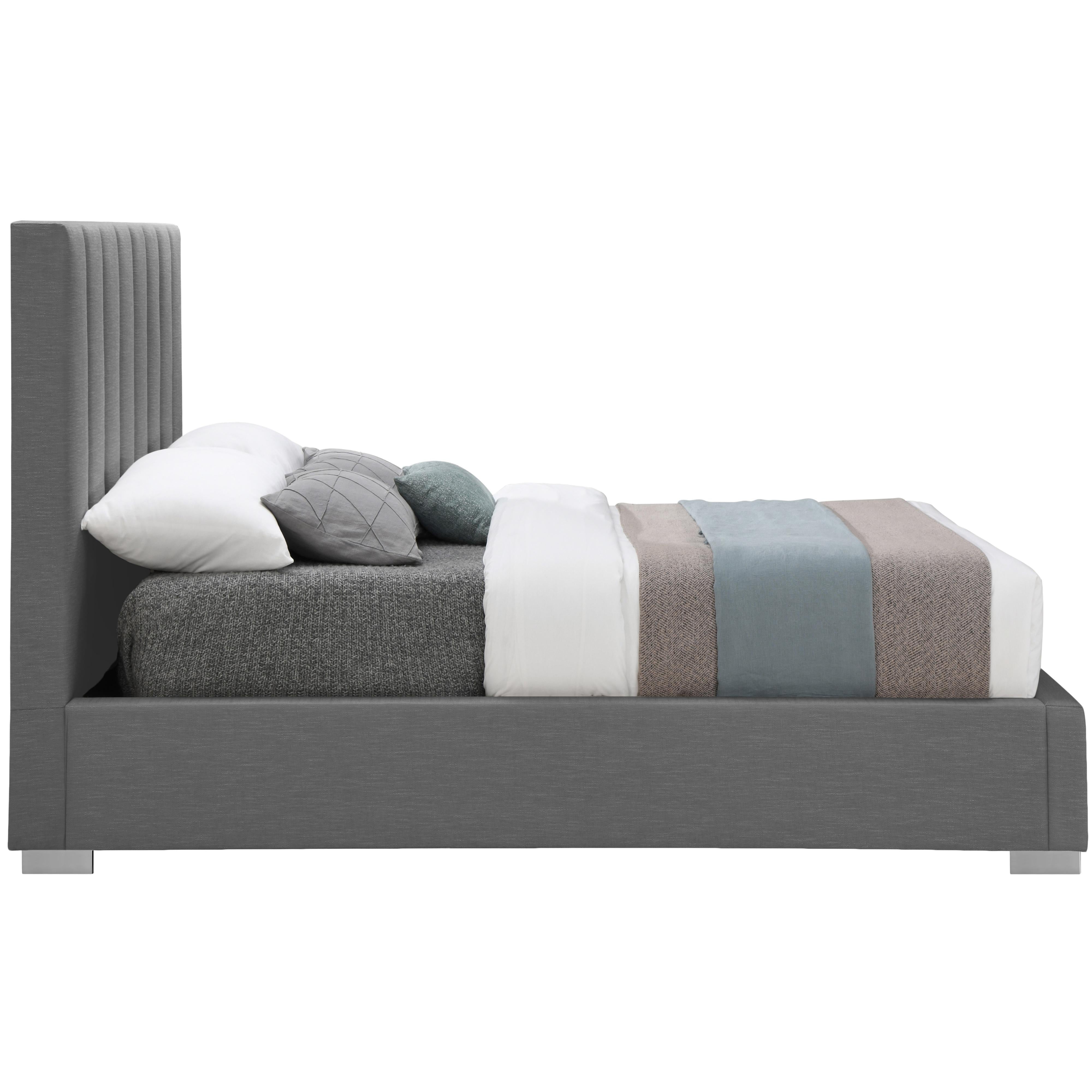 Meridian Pierce Grey Linen Textured Fabric King Bed