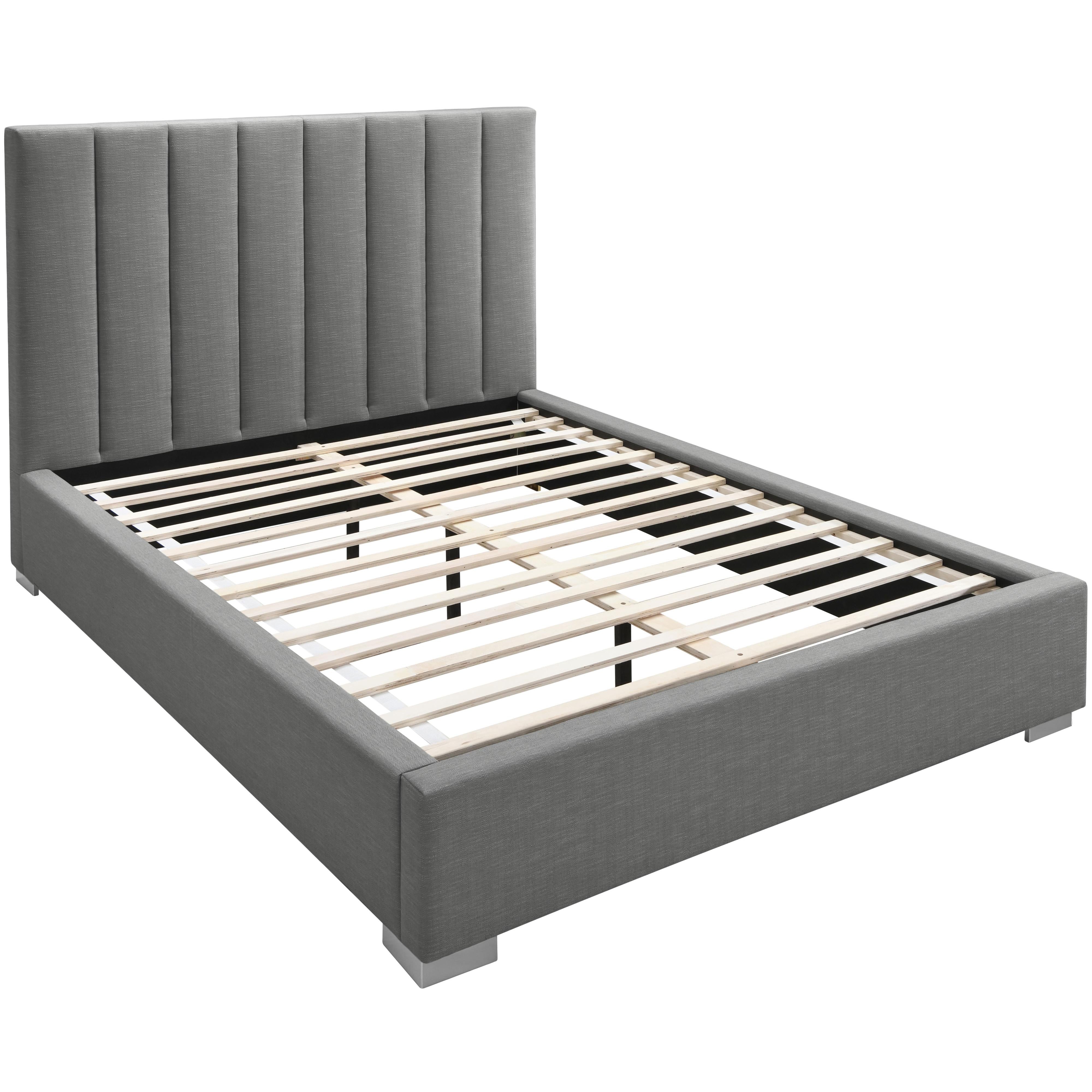 Meridian Pierce Grey Linen Textured Fabric King Bed
