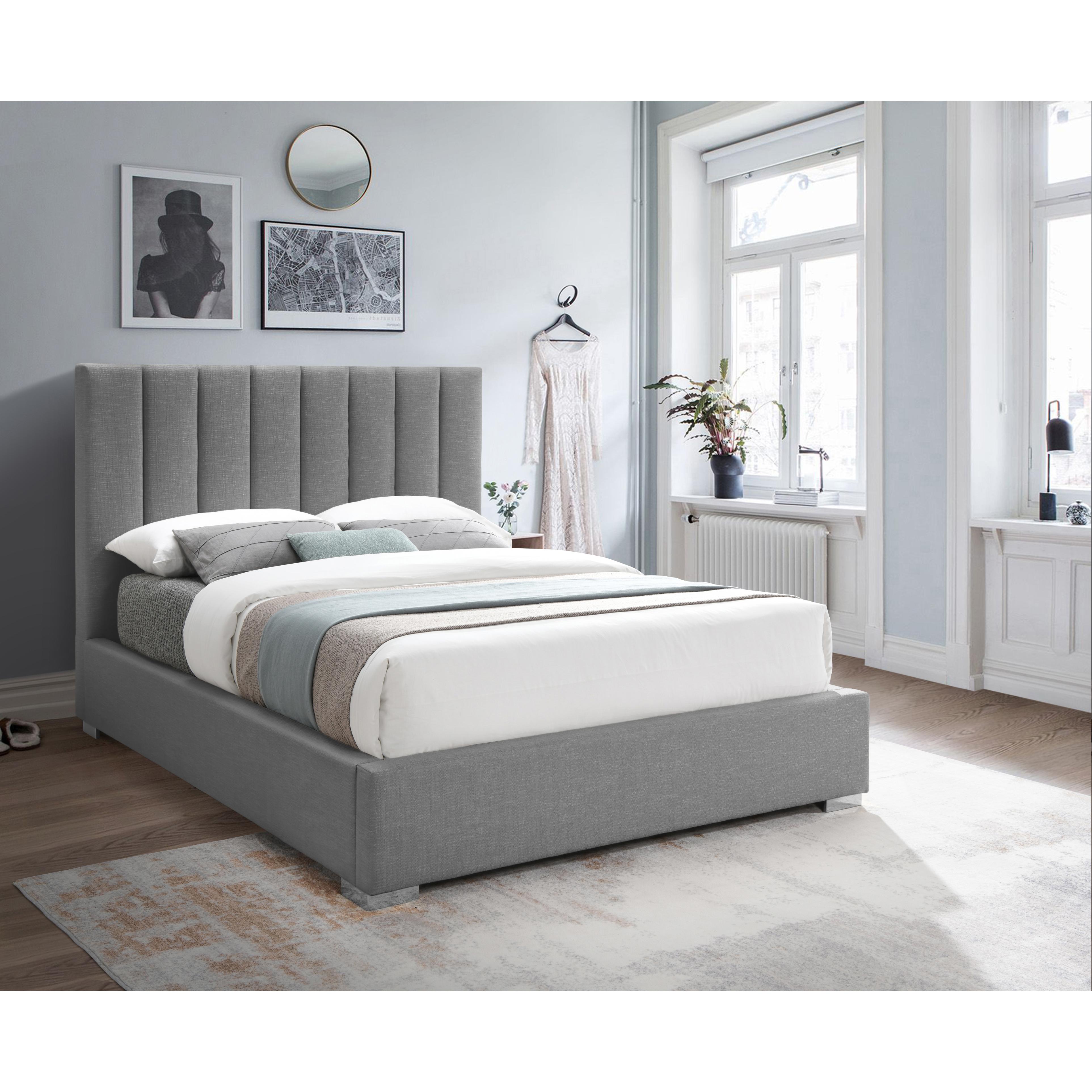 Meridian Pierce Grey Linen Textured Fabric King Bed