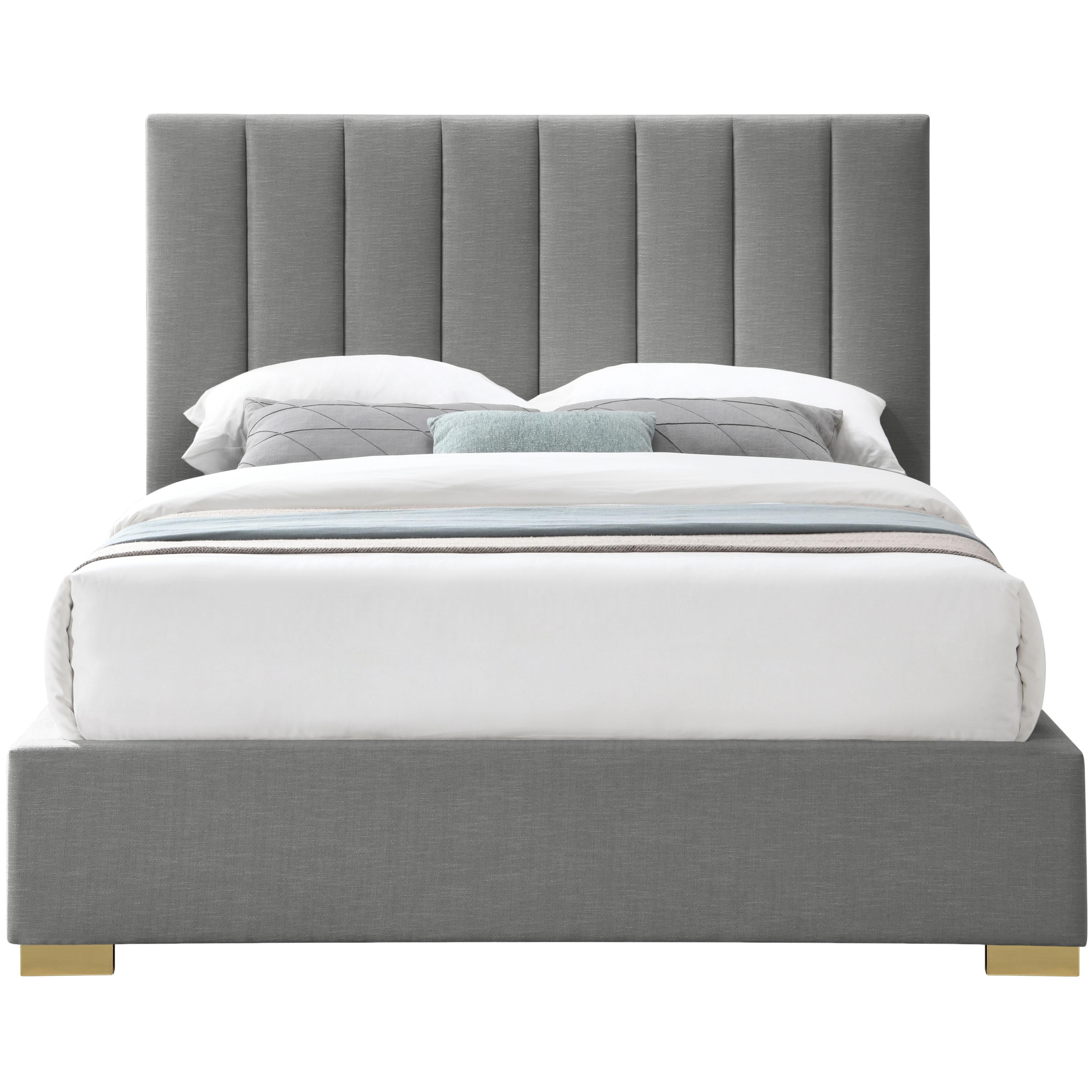 Meridian Pierce Grey Linen Textured Fabric King Bed