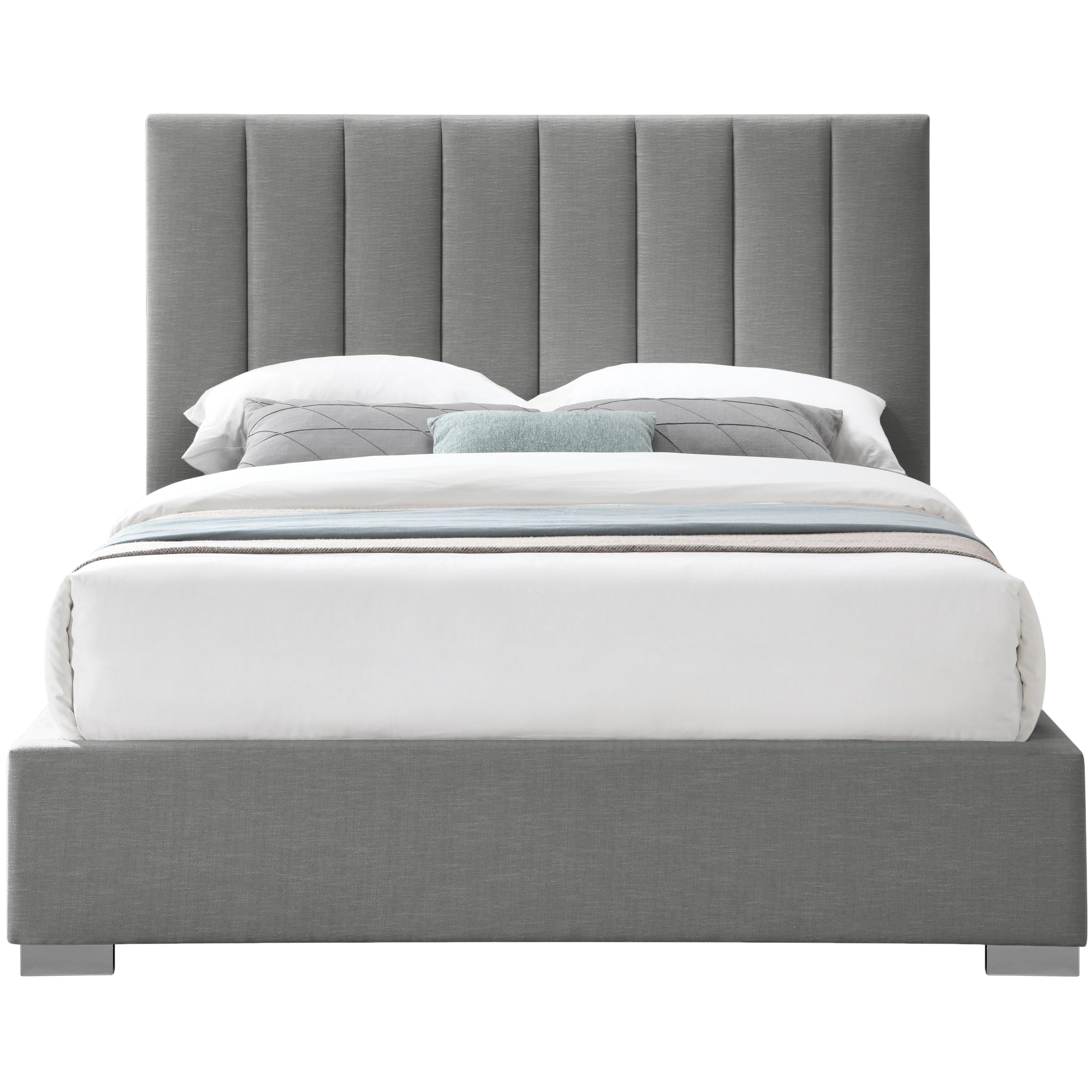 Meridian Pierce Grey Linen Textured Fabric King Bed