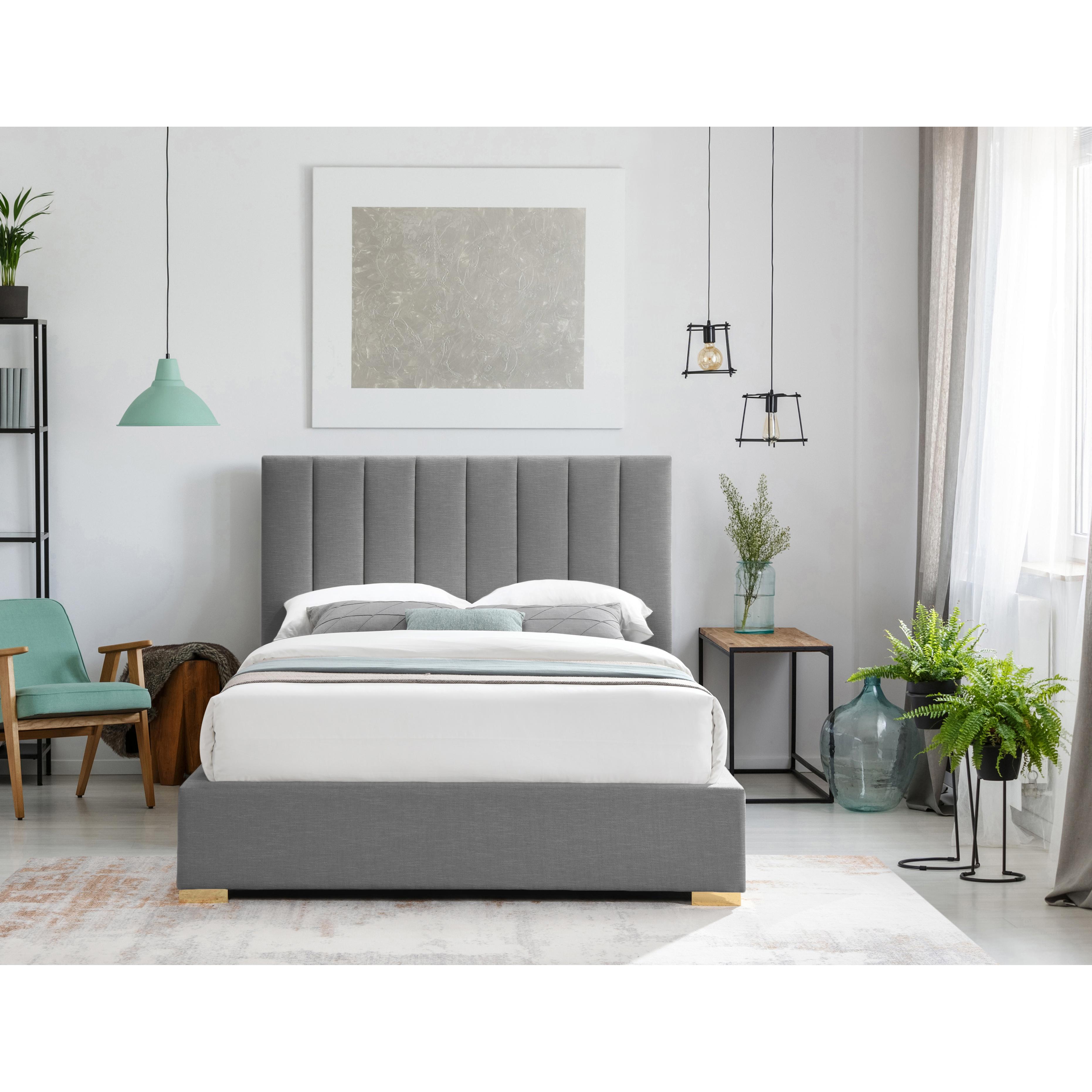 Meridian Pierce Grey Linen Textured Fabric King Bed