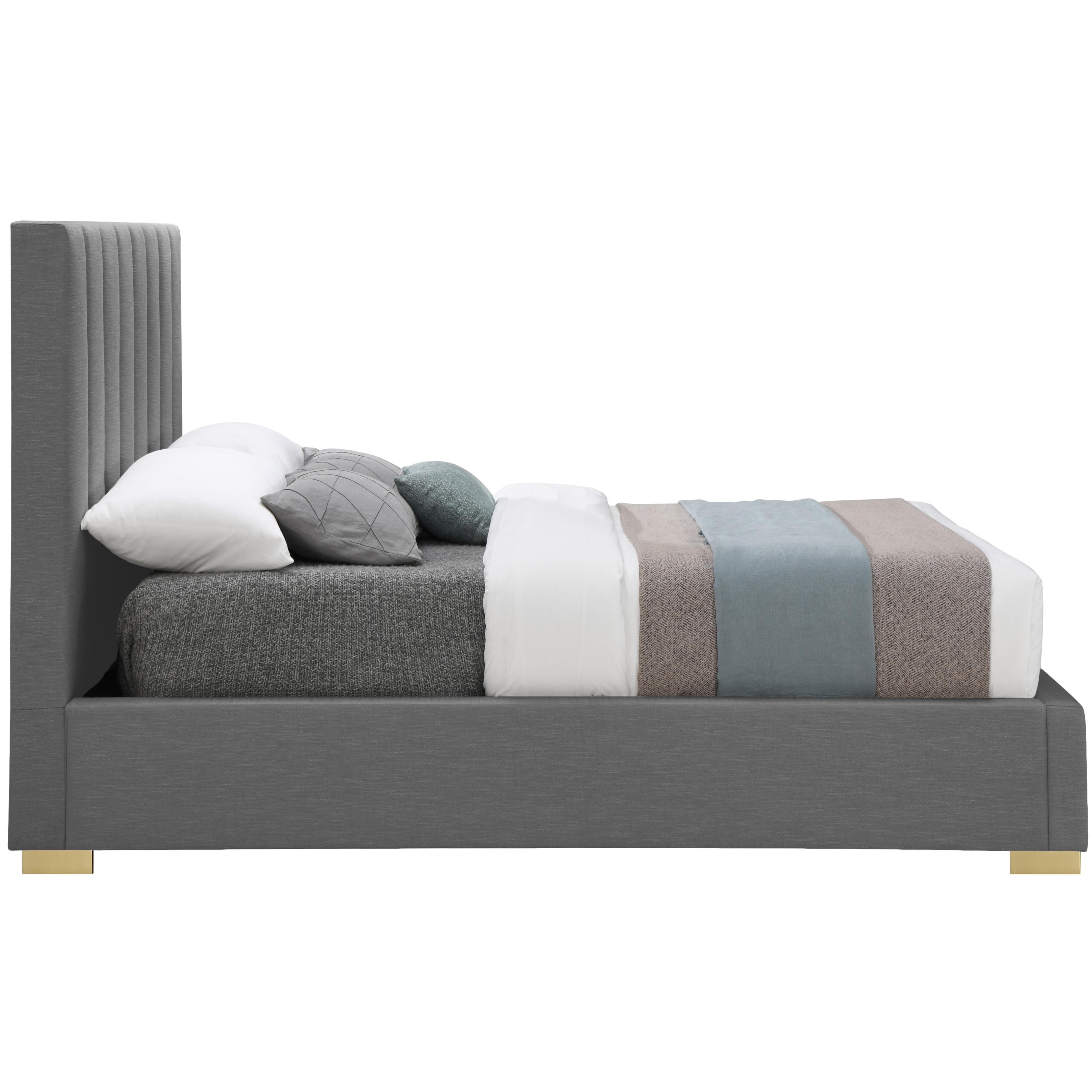 Meridian Pierce Grey Linen Textured Fabric King Bed
