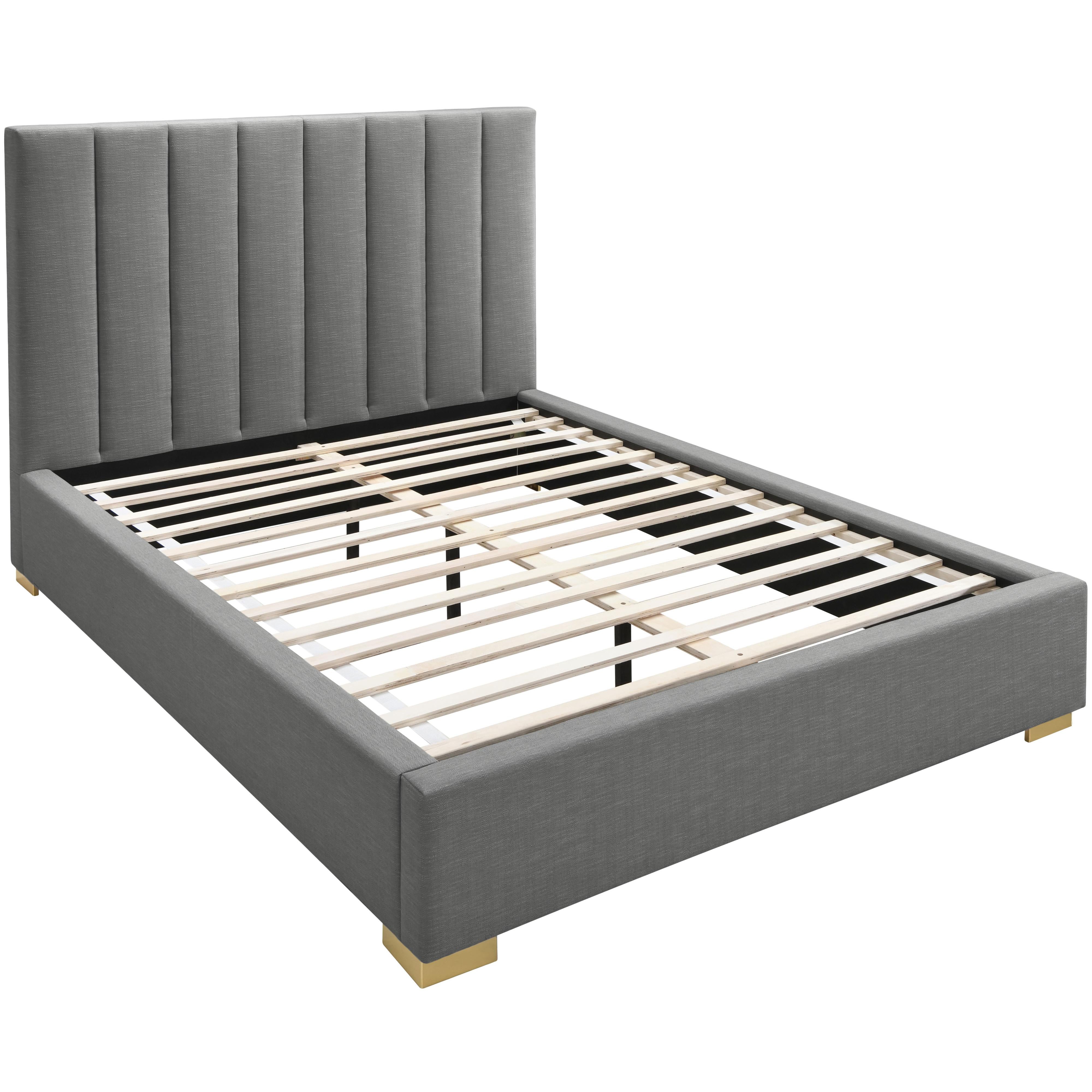 Meridian Pierce Grey Linen Textured Fabric Queen Bed