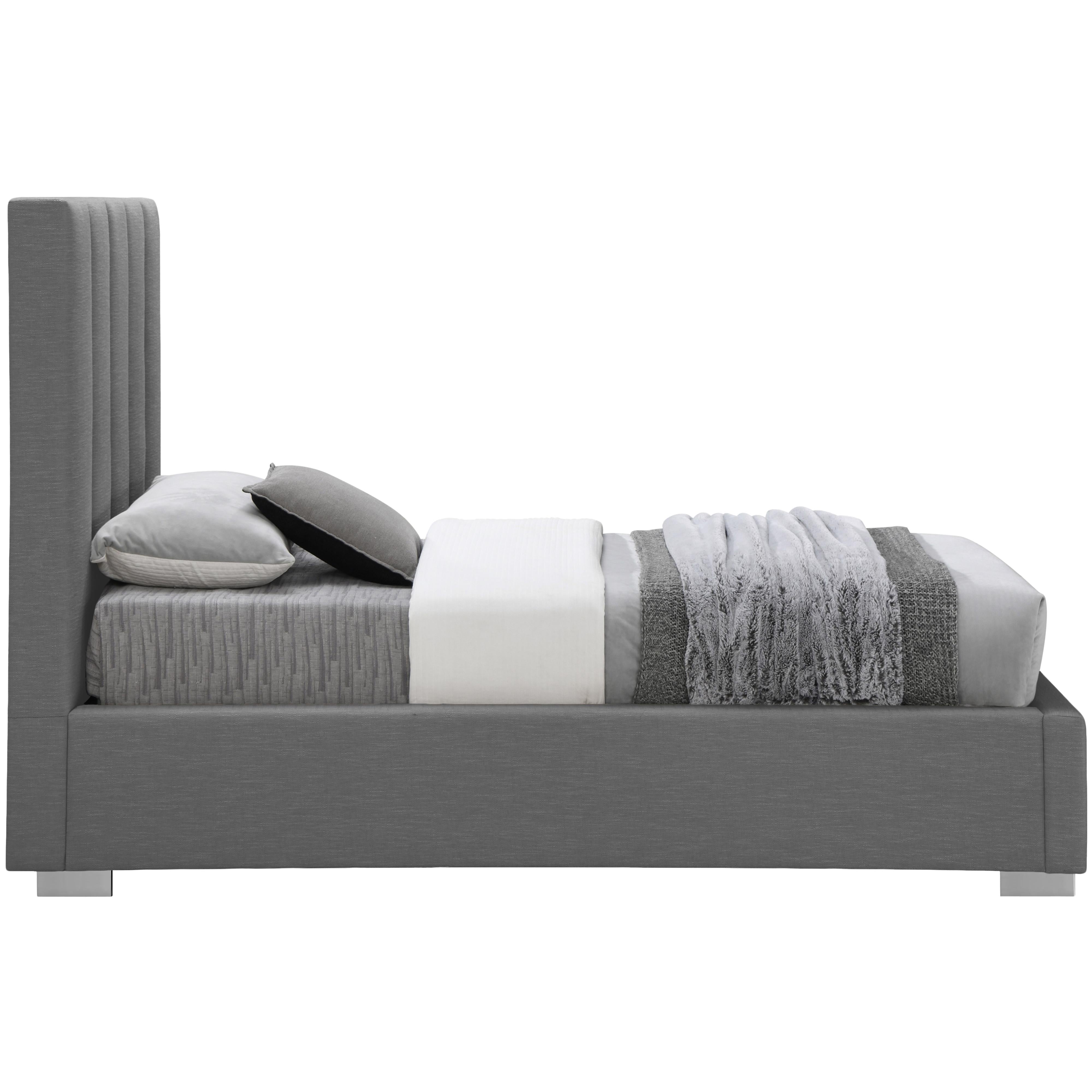 Meridian Pierce Grey Linen Textured Fabric Twin Bed