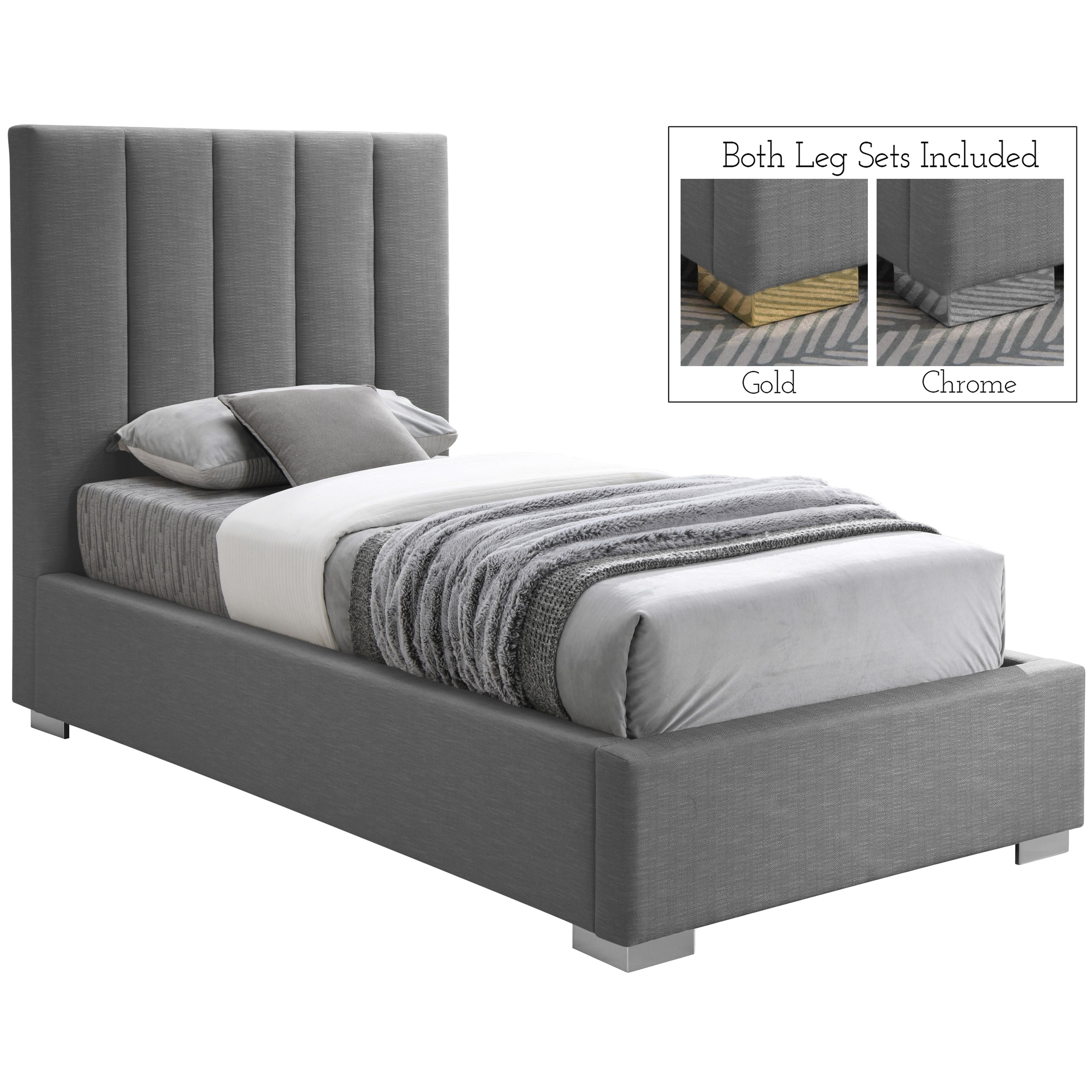 Meridian Pierce Grey Linen Textured Fabric Twin Bed