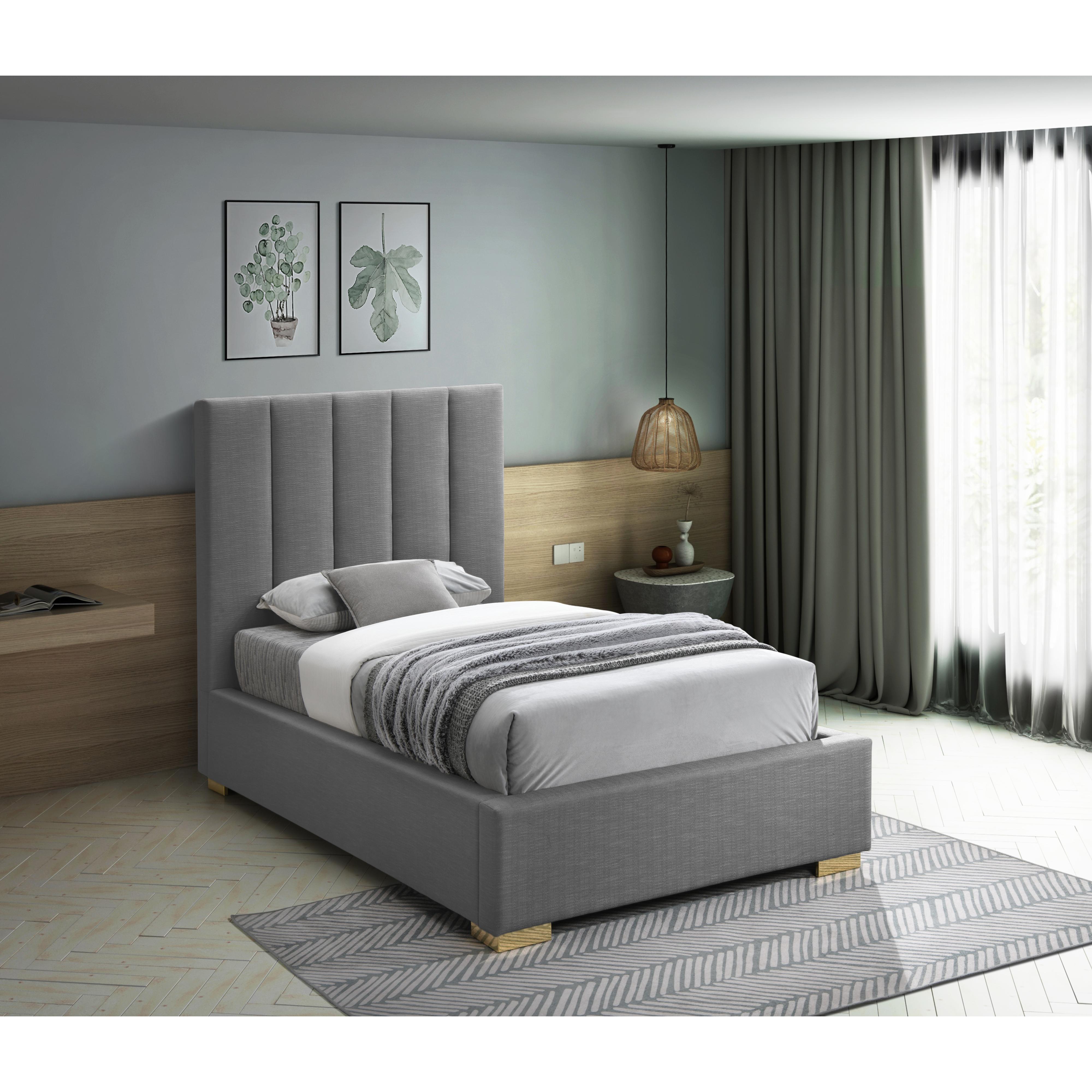 Meridian Pierce Grey Linen Textured Fabric Twin Bed