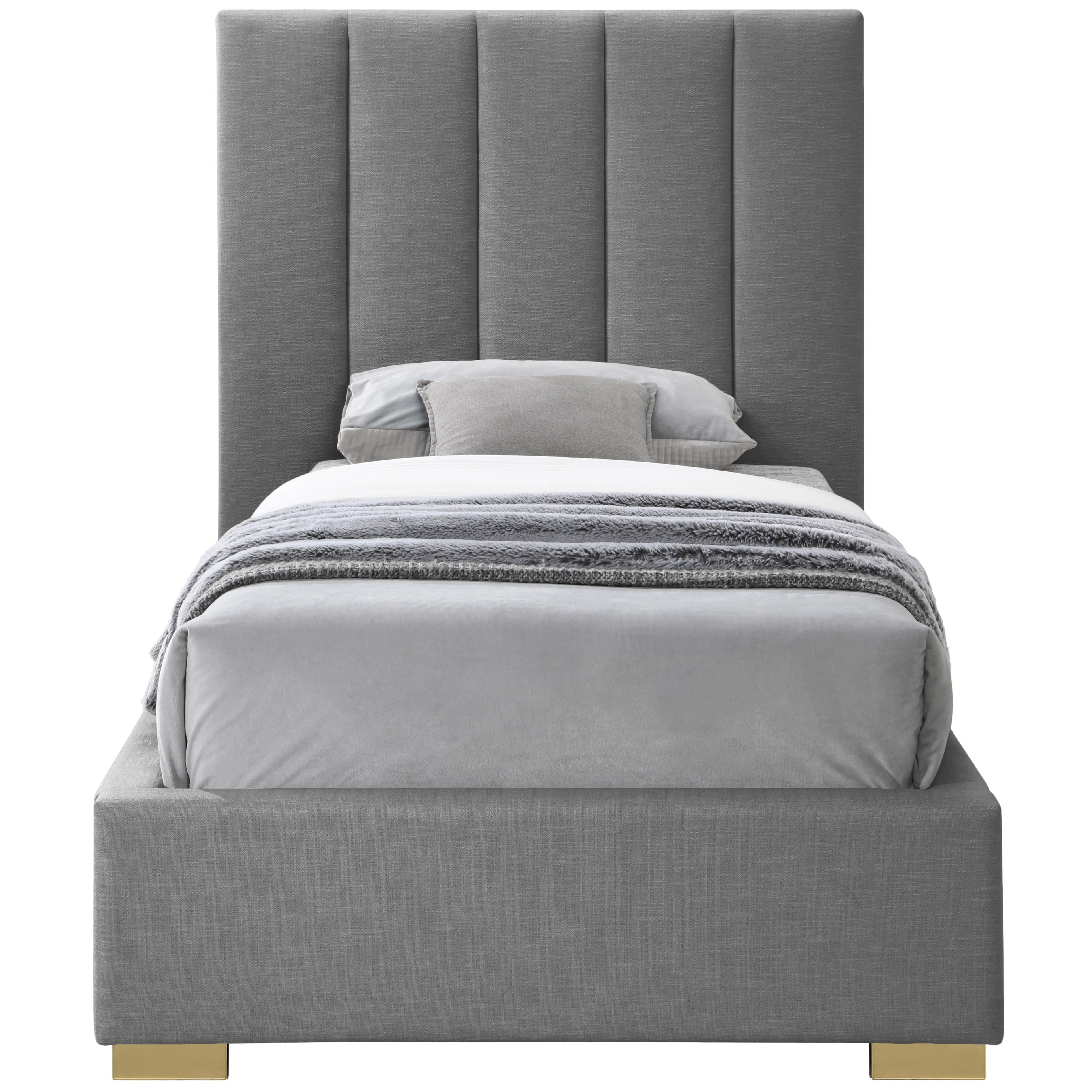 Meridian Pierce Grey Linen Textured Fabric Twin Bed