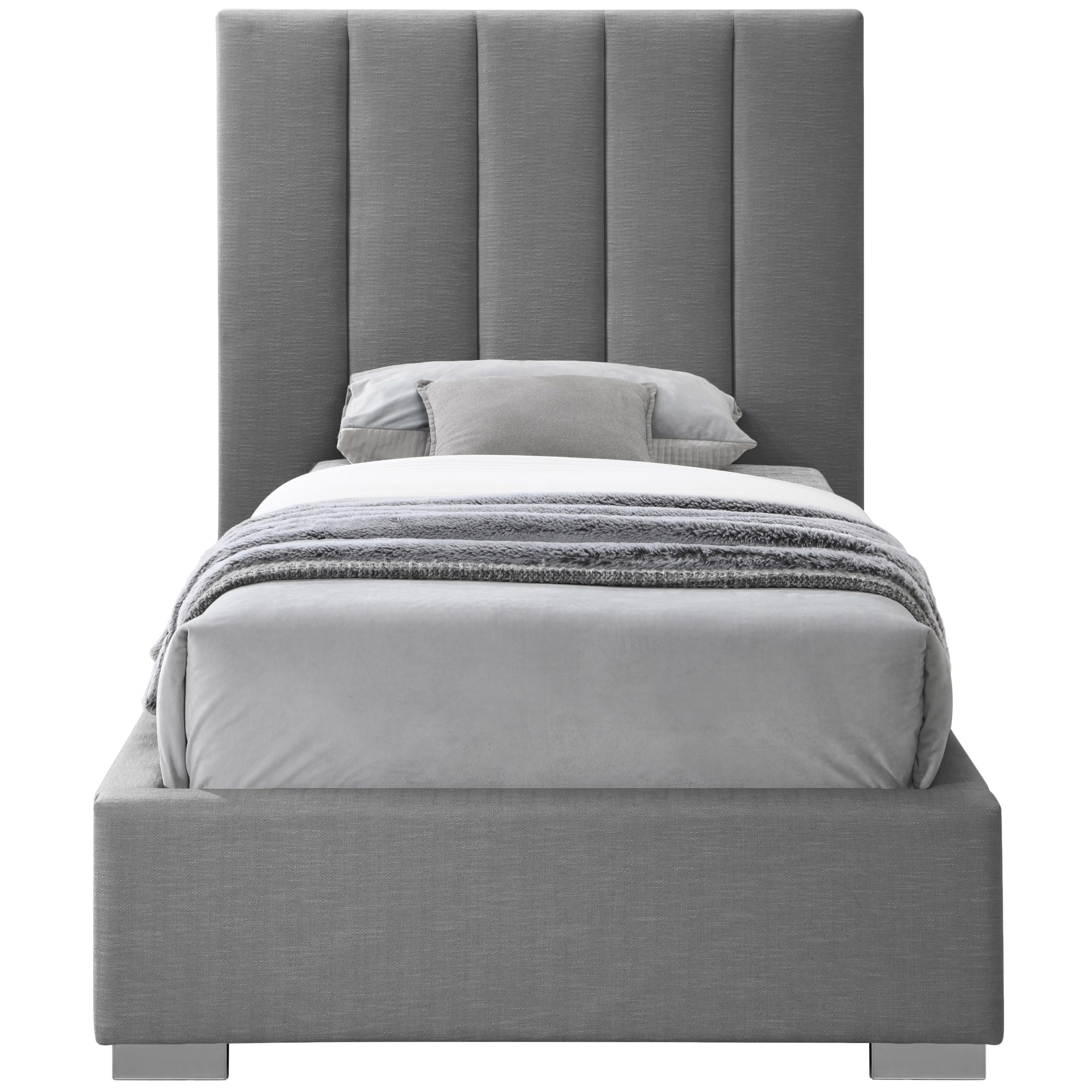 Meridian Pierce Grey Linen Textured Fabric Twin Bed