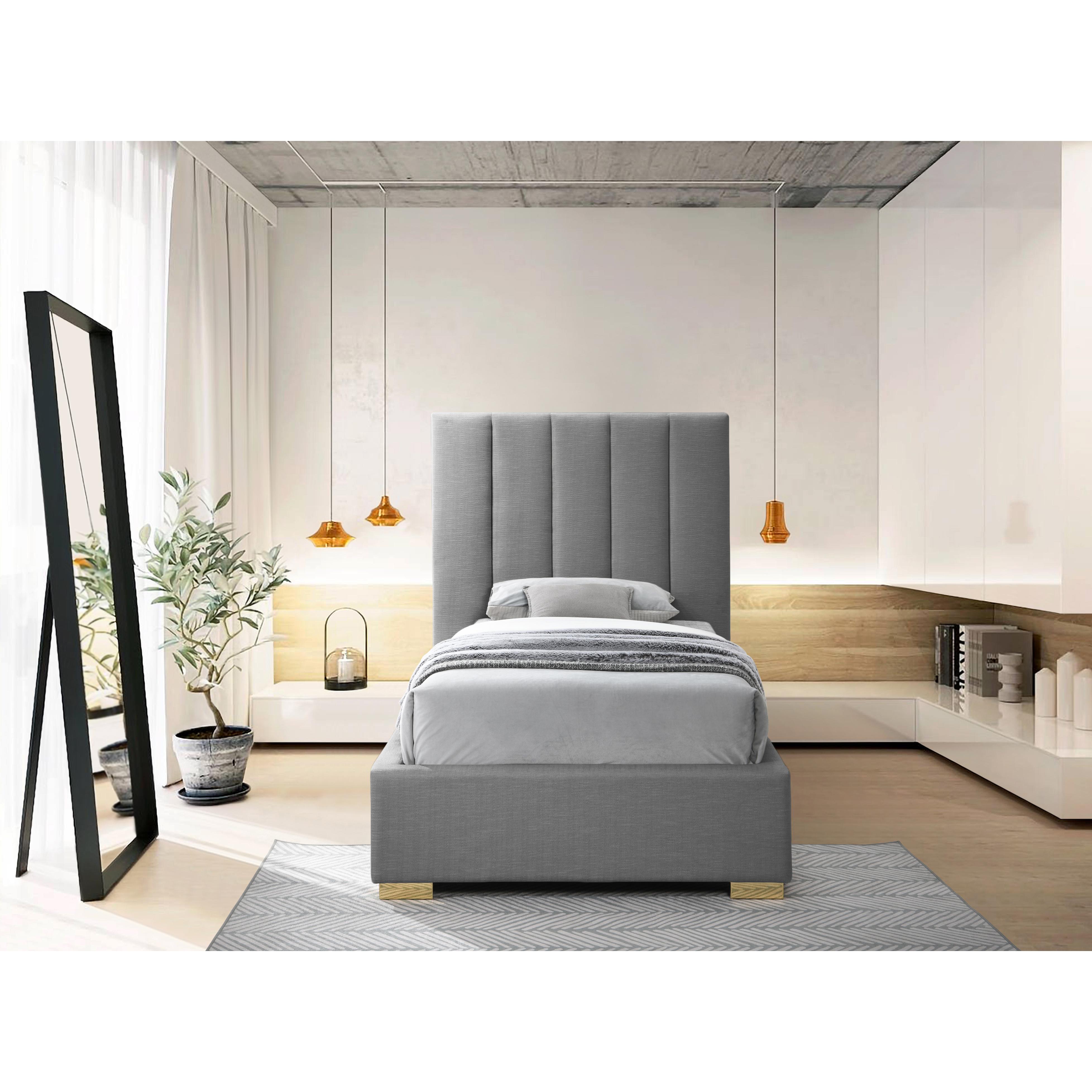 Meridian Pierce Grey Linen Textured Fabric Twin Bed