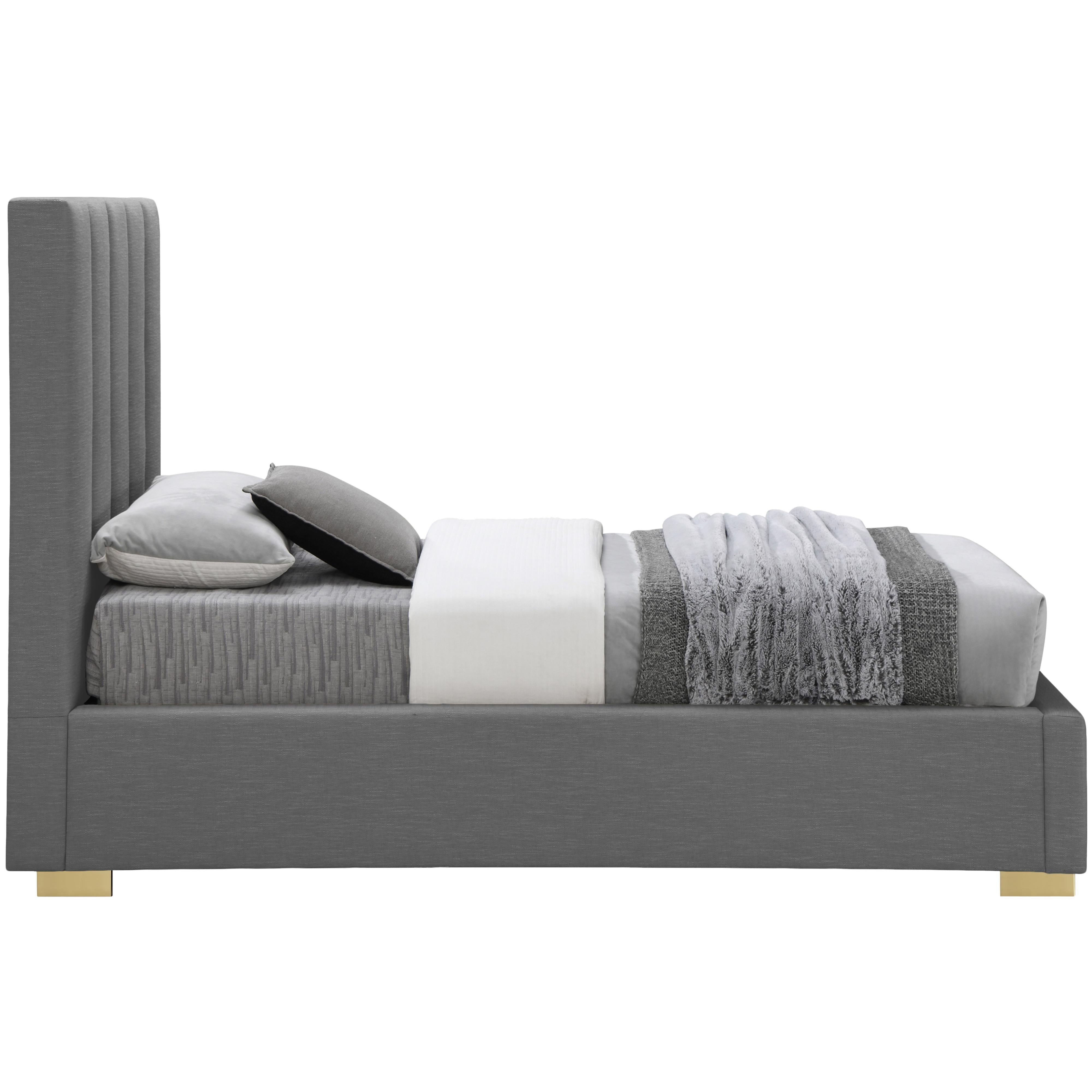 Meridian Pierce Grey Linen Textured Fabric Twin Bed