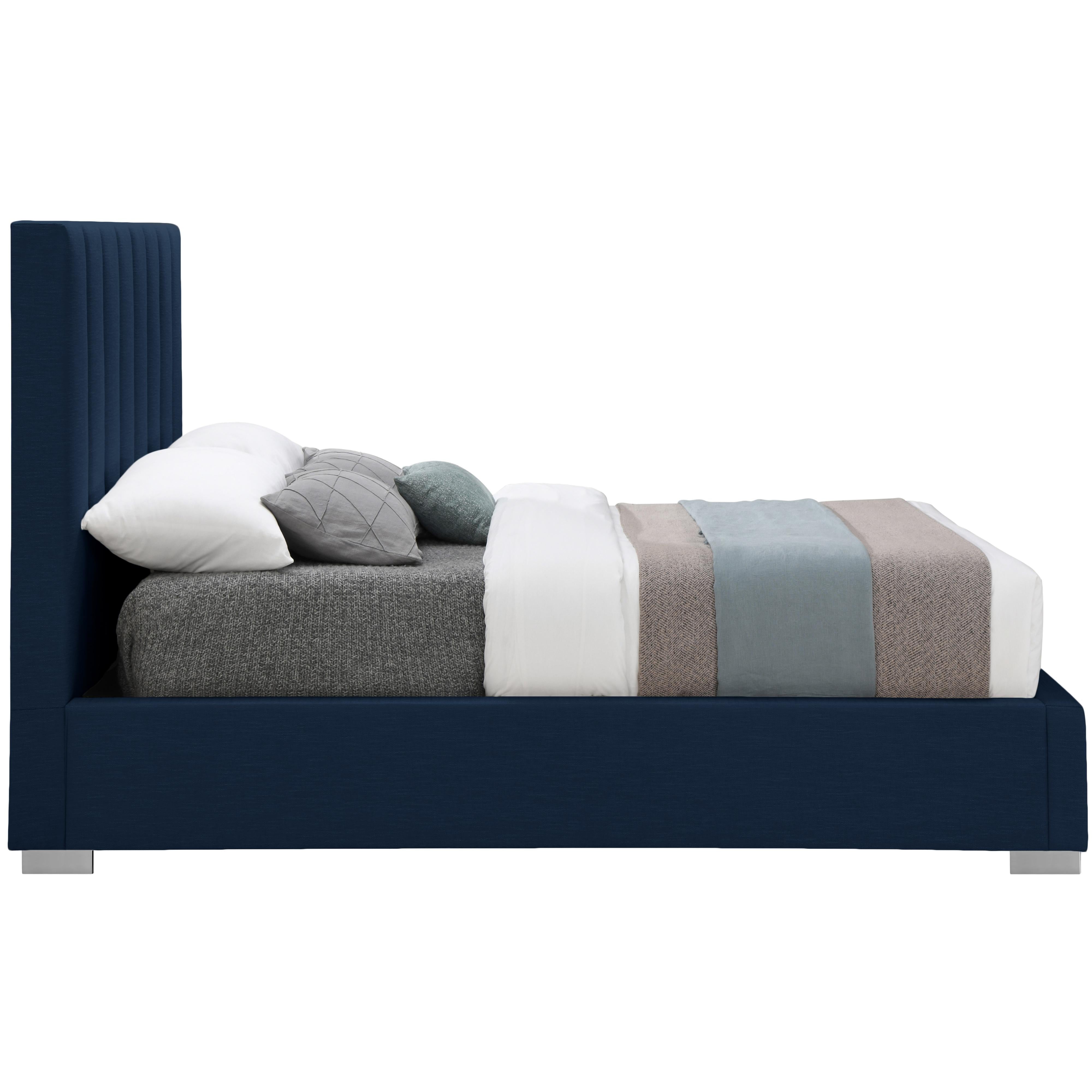 Meridian Pierce Navy Linen Textured Fabric Full Bed