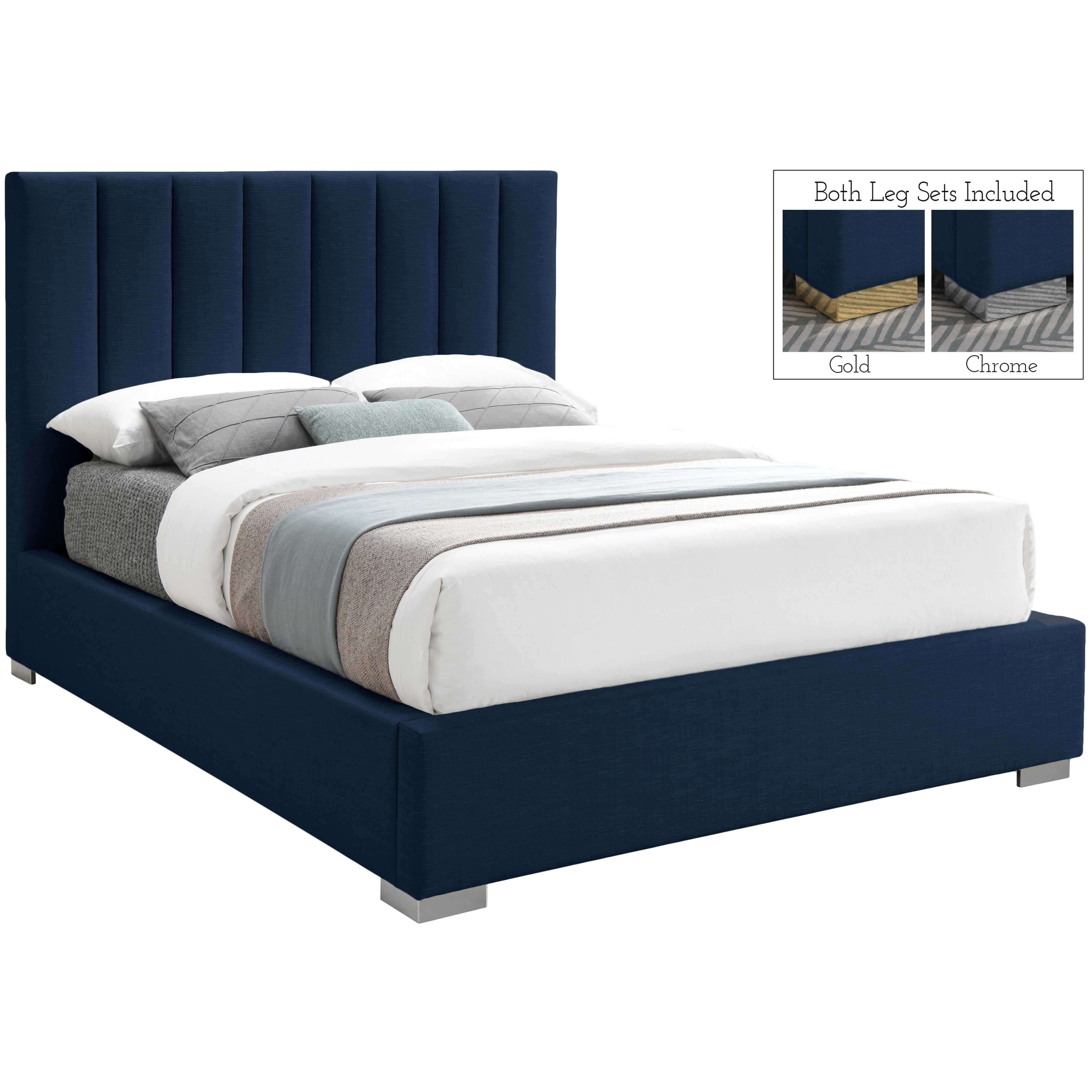 Meridian Pierce Navy Linen Textured Fabric Full Bed