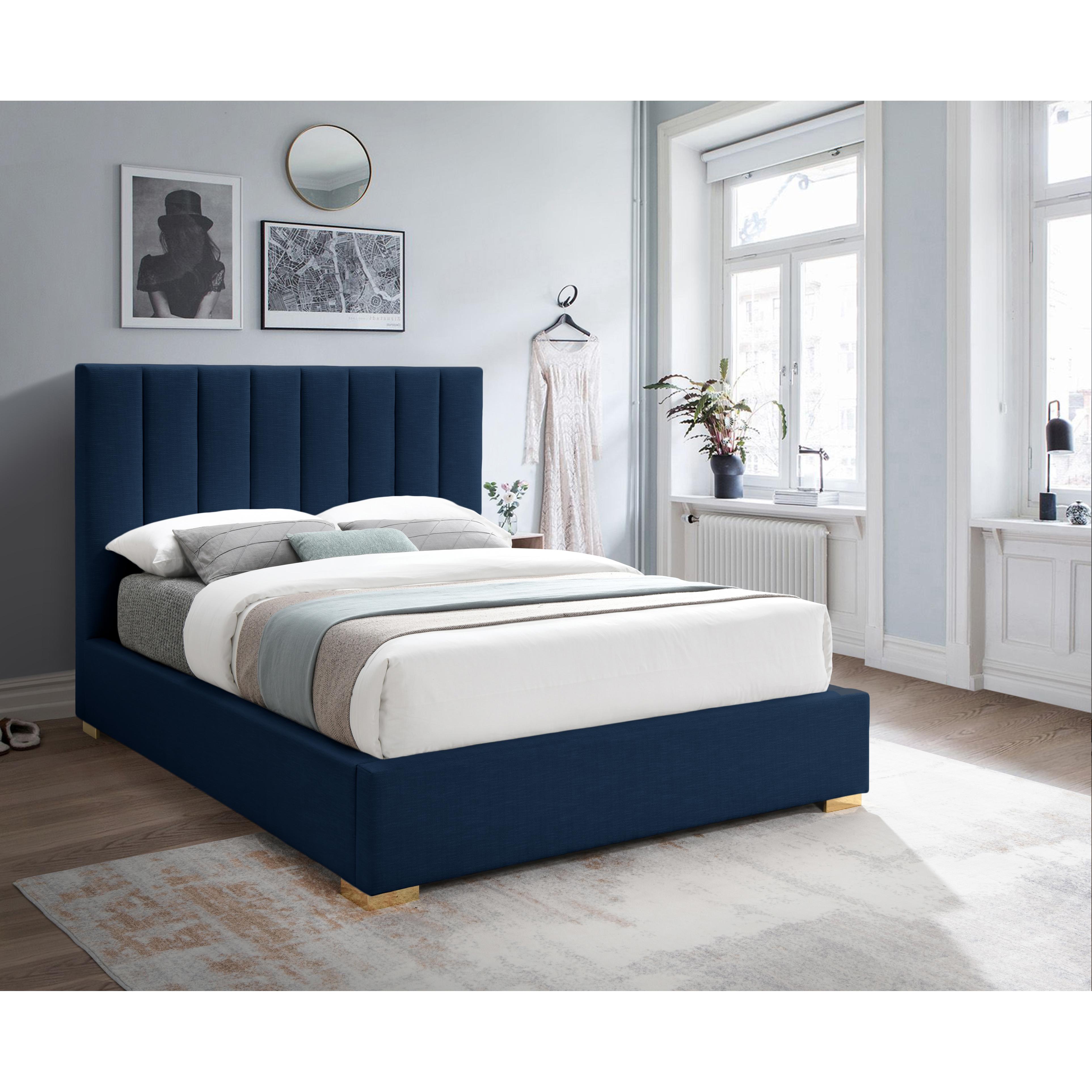 Meridian Pierce Navy Linen Textured Fabric Full Bed