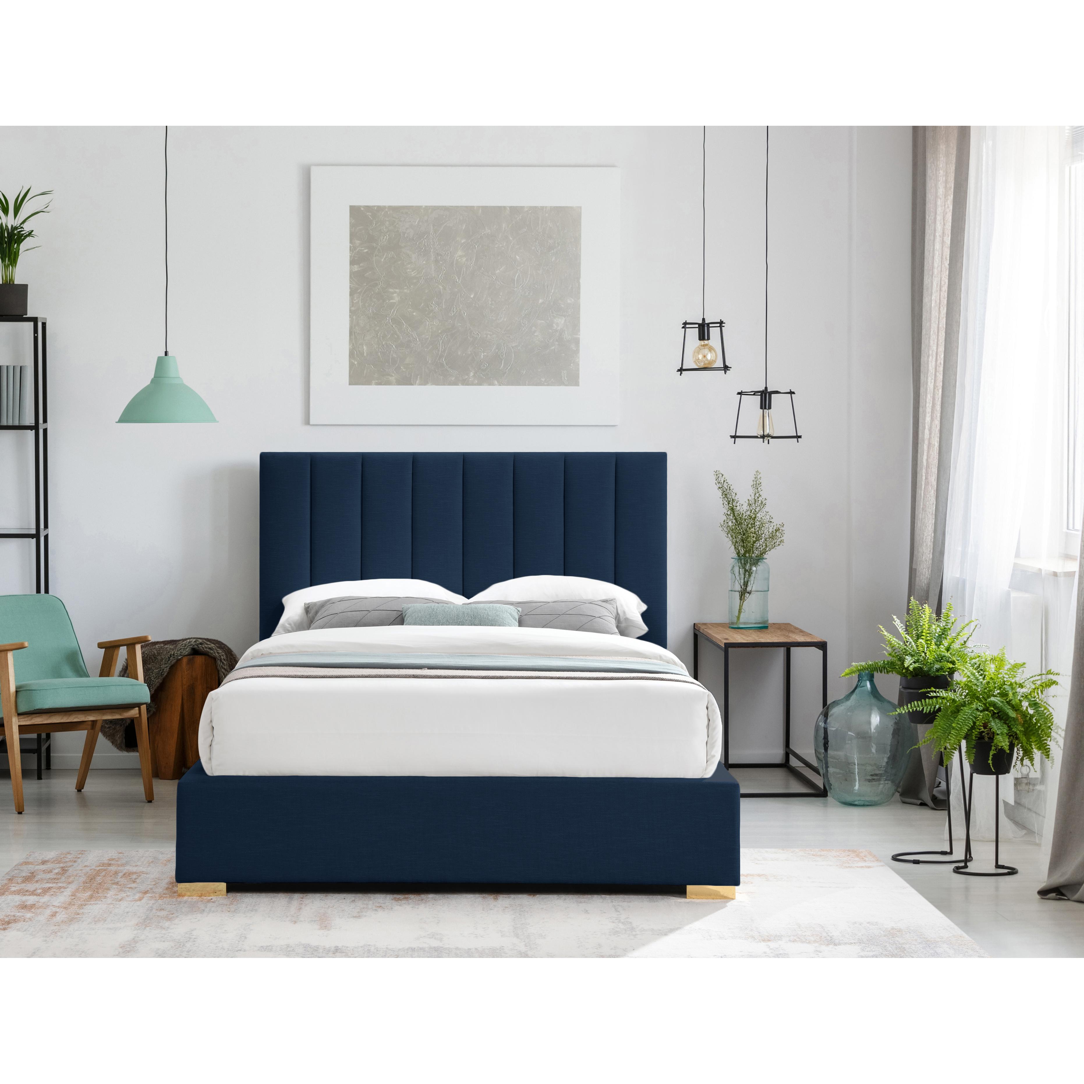 Meridian Pierce Navy Linen Textured Fabric Full Bed
