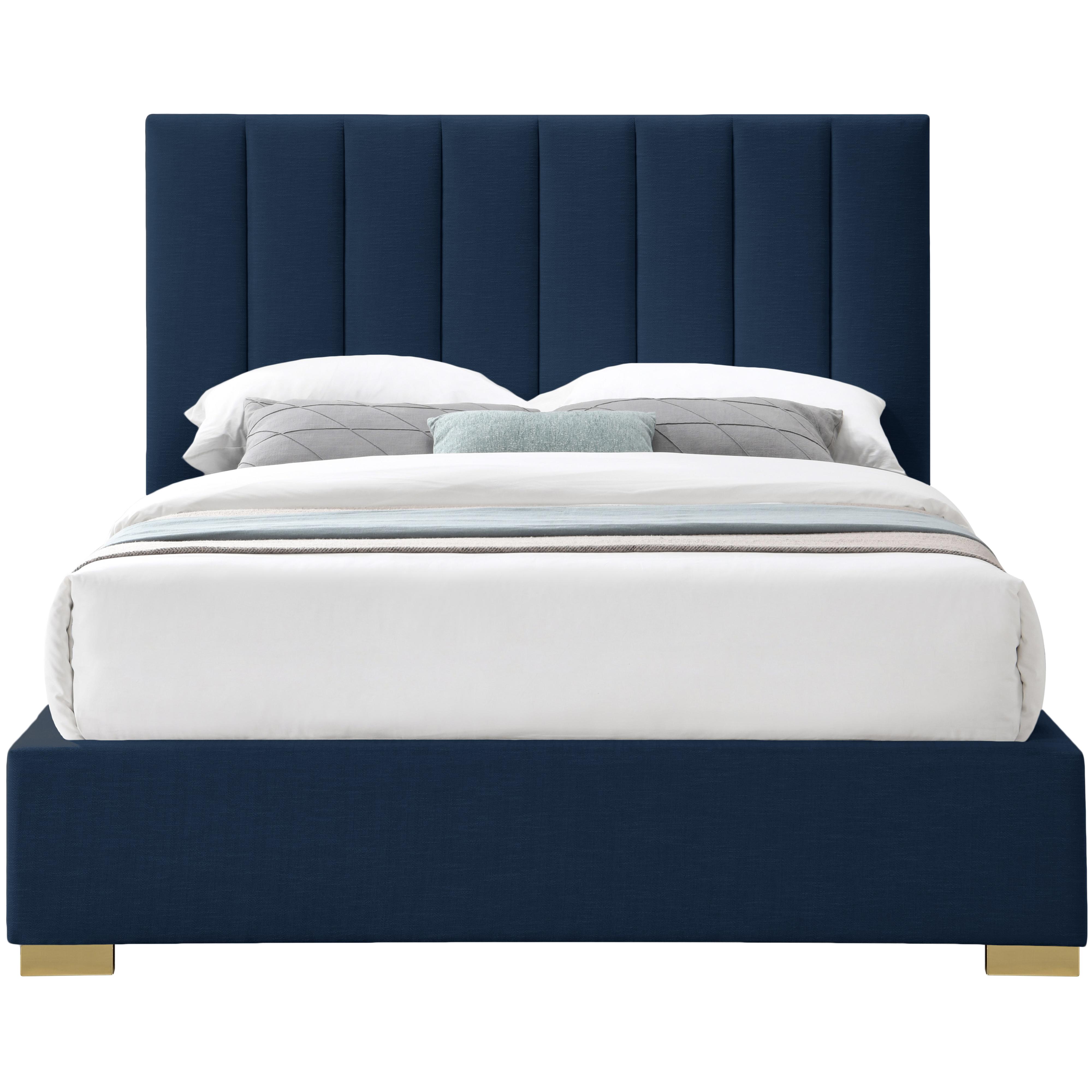 Meridian Pierce Navy Linen Textured Fabric King Bed