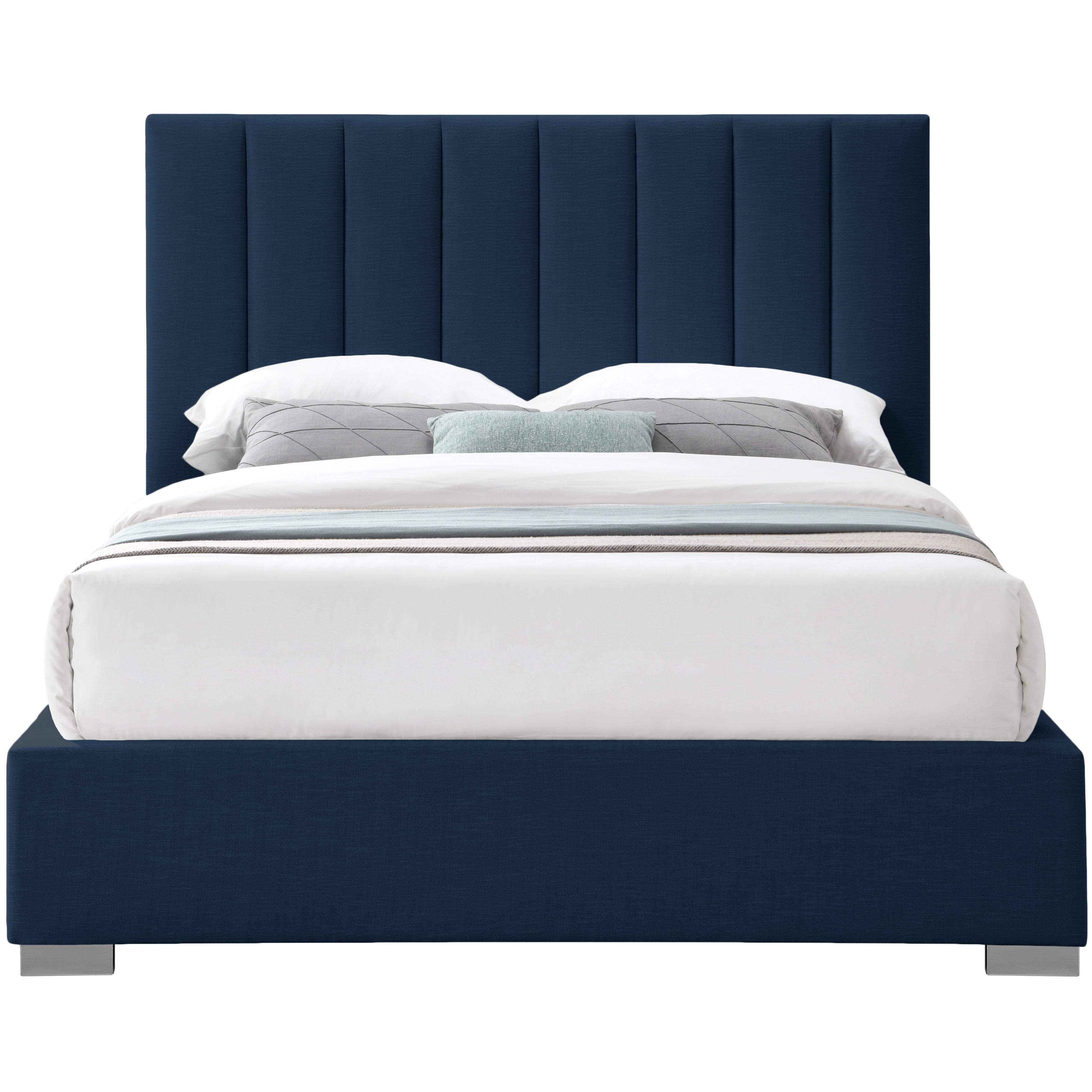 Meridian Pierce Navy Linen Textured Fabric Queen Bed