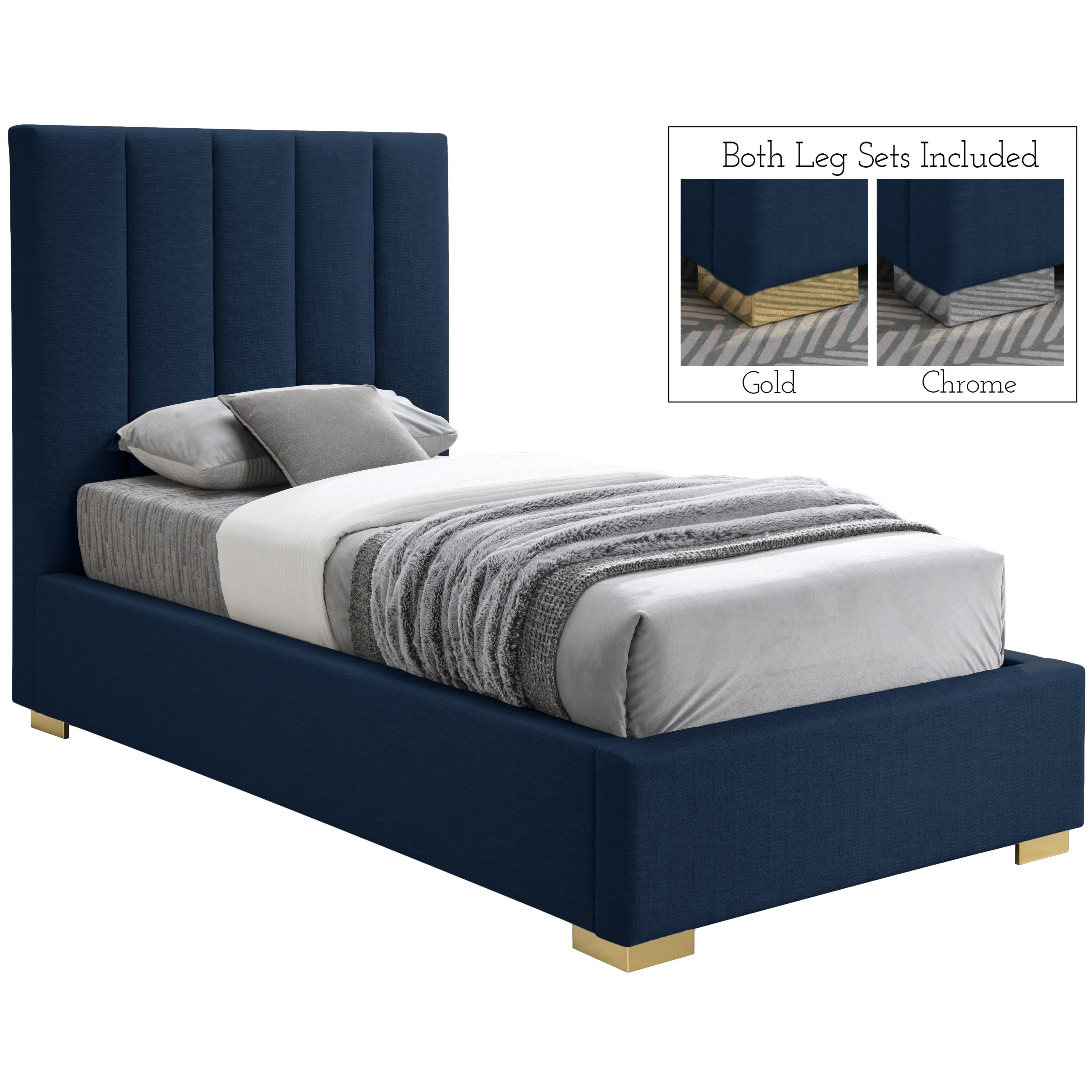 Meridian Pierce Navy Linen Textured Fabric Twin Bed