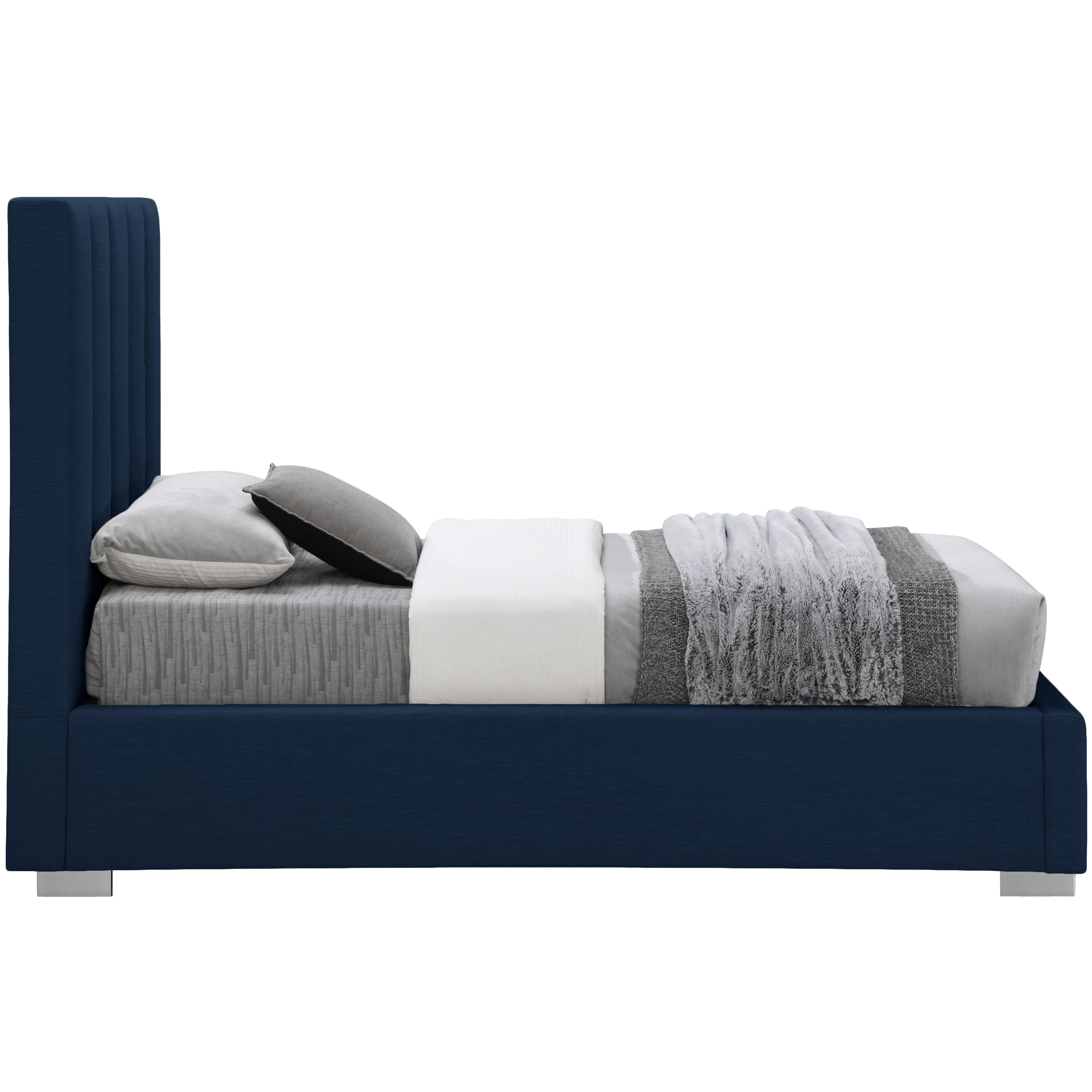 Meridian Pierce Navy Linen Textured Fabric Twin Bed