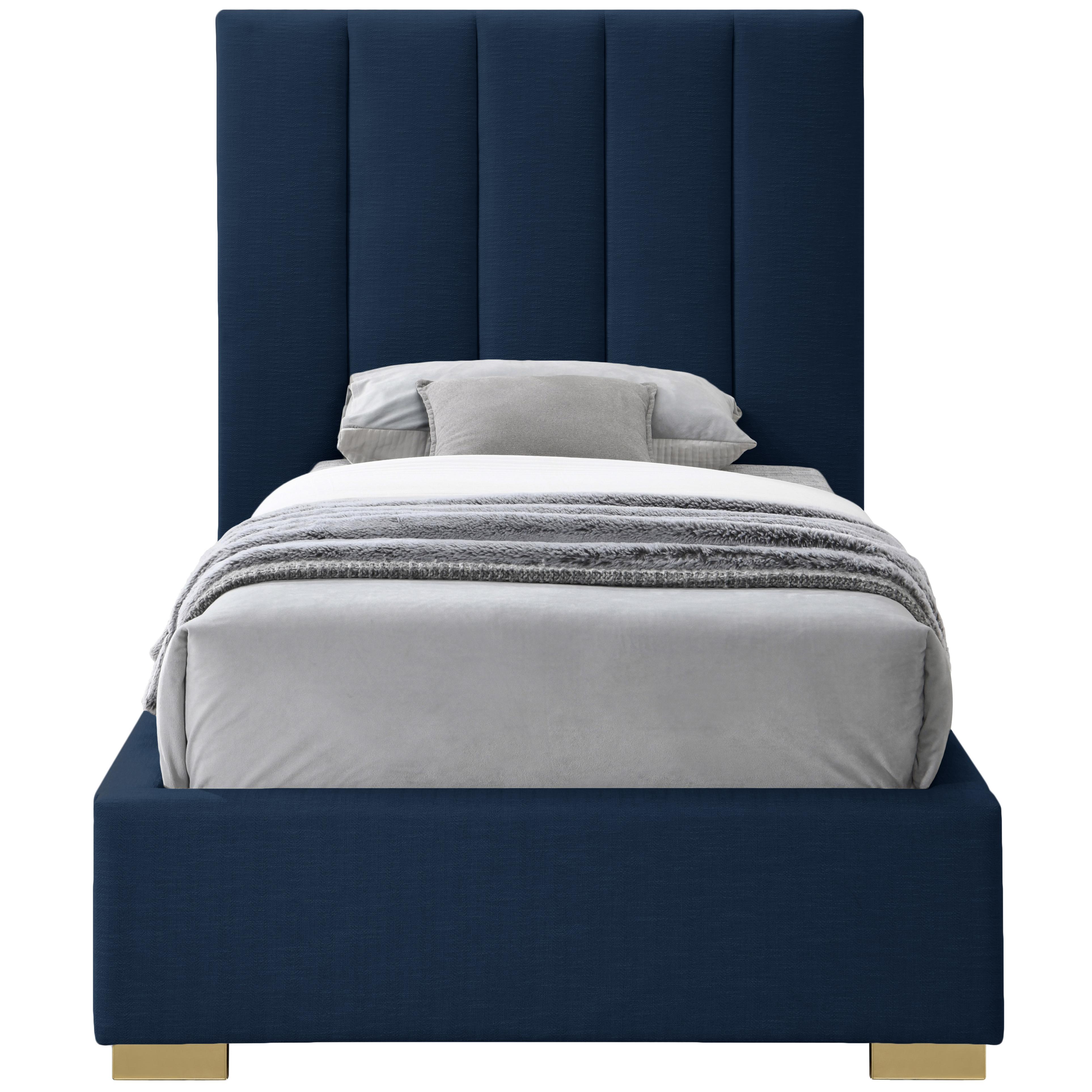 Meridian Pierce Navy Linen Textured Fabric Twin Bed