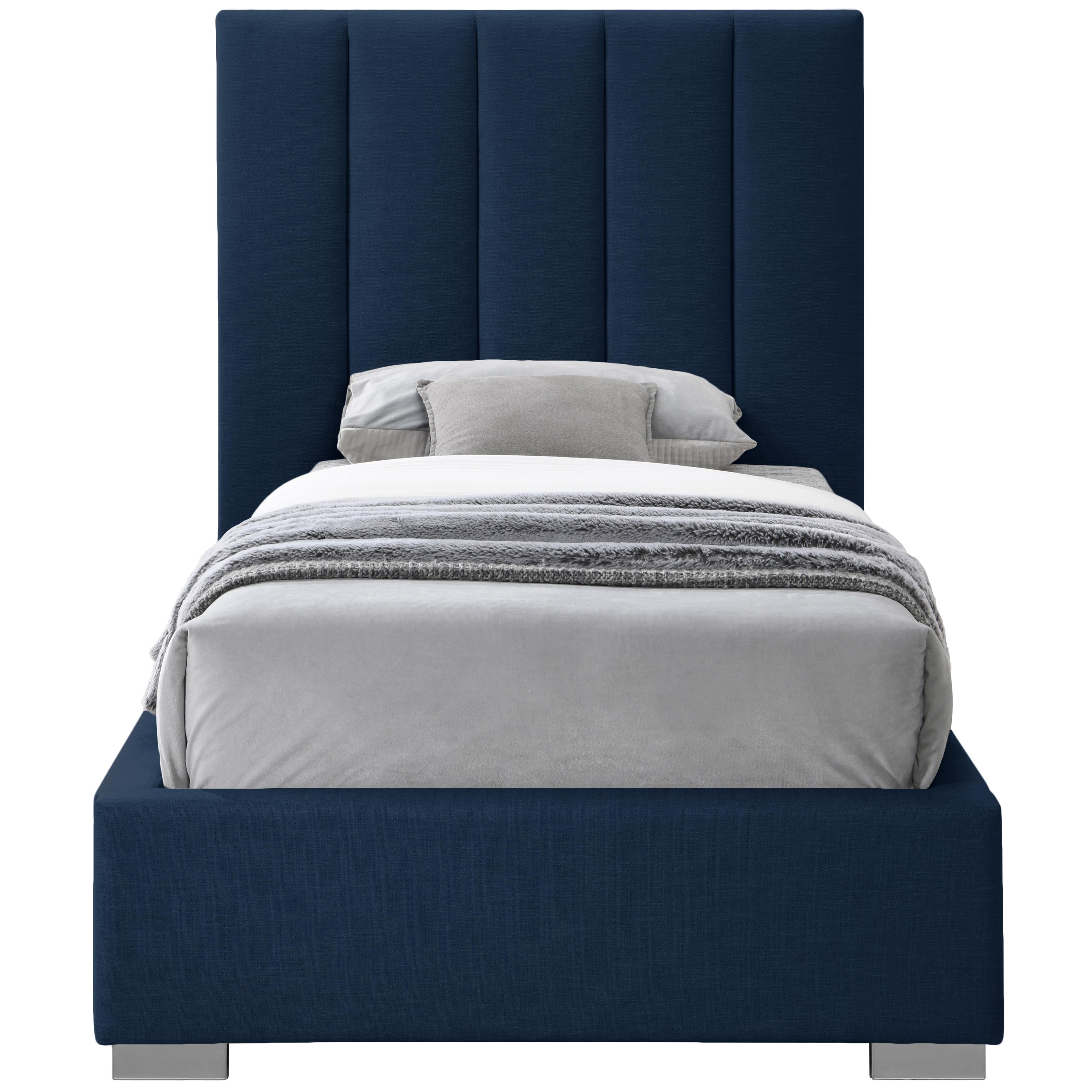 Meridian Pierce Navy Linen Textured Fabric Twin Bed