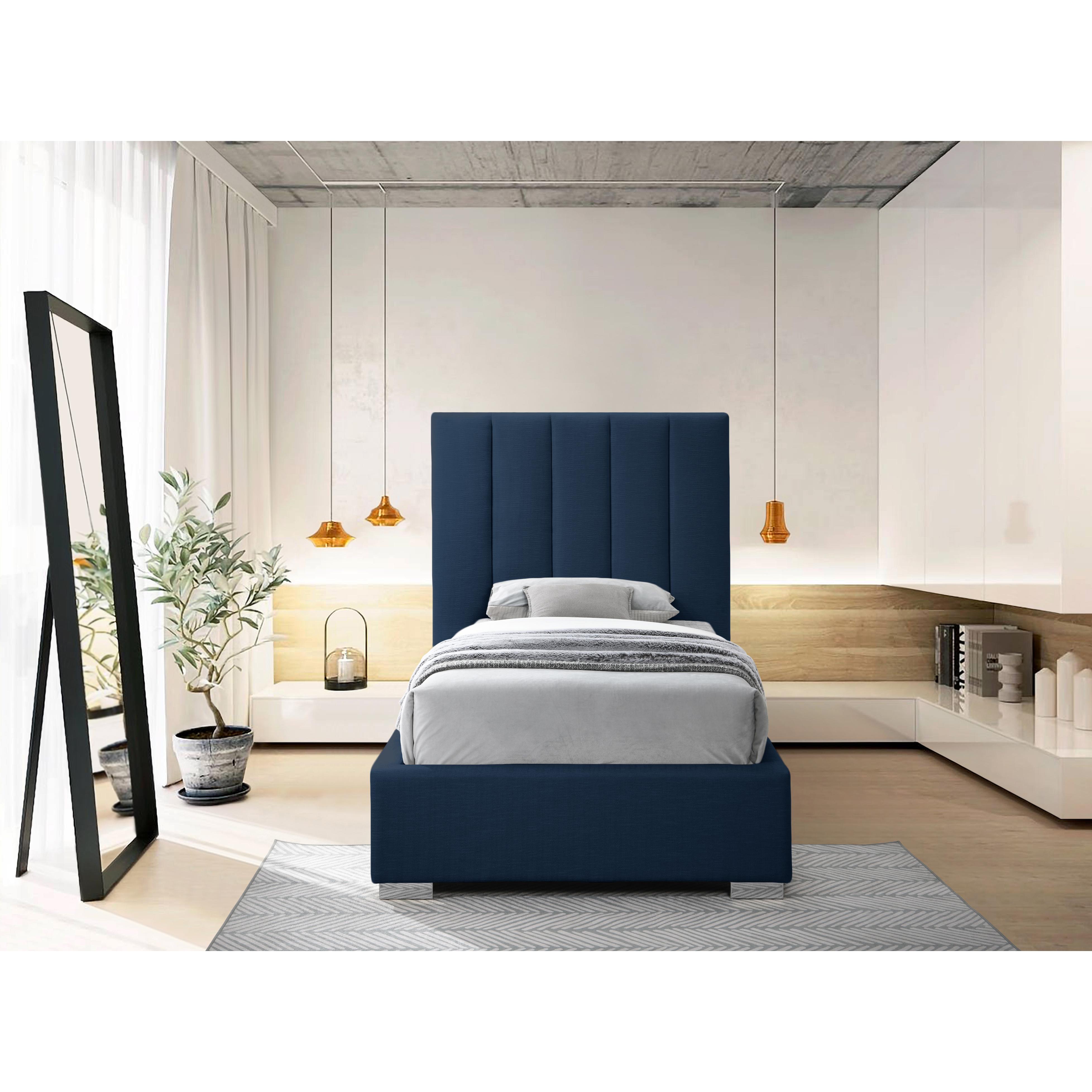Meridian Pierce Navy Linen Textured Fabric Twin Bed