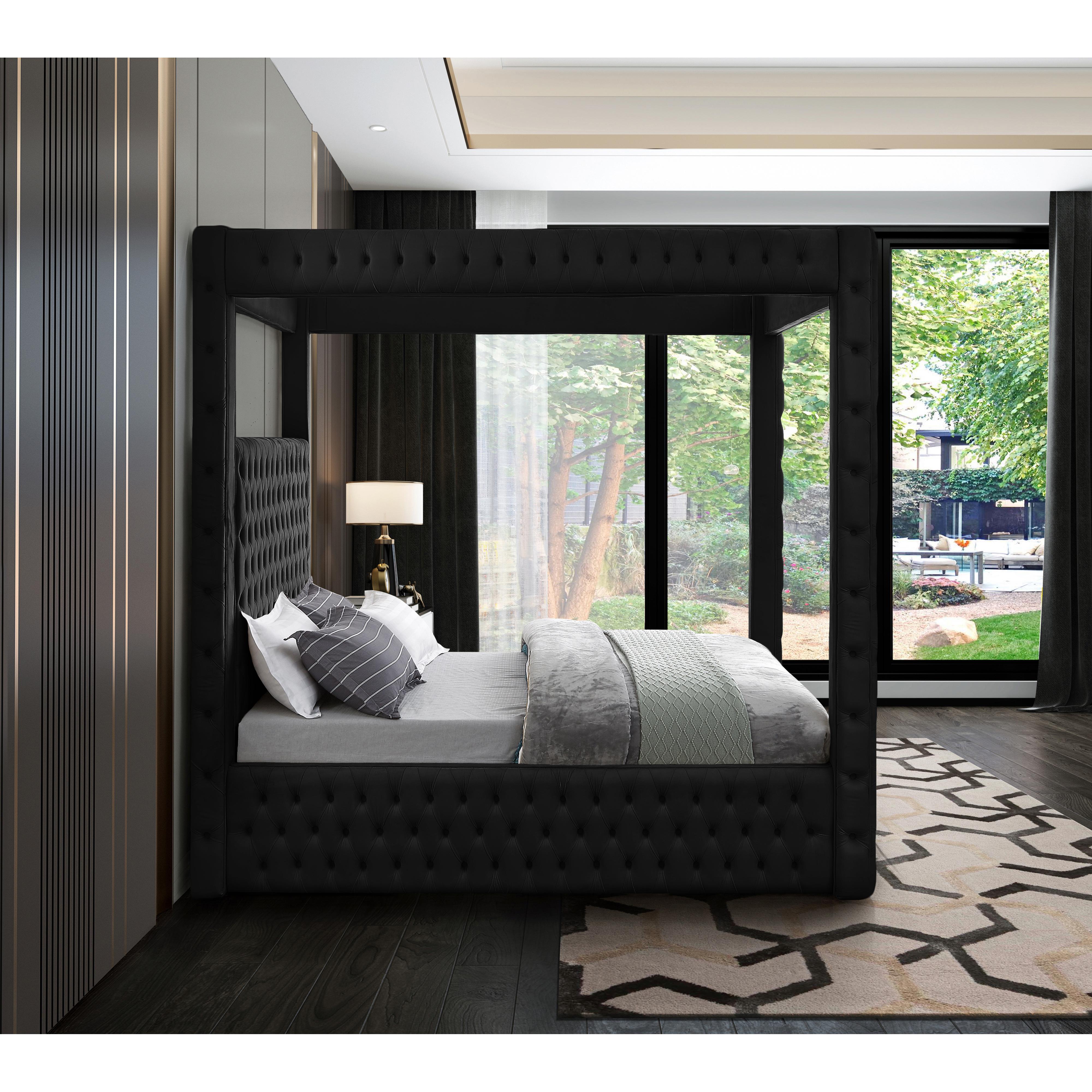 Meridian Royal Black Velvet King Bed (4 Boxes)