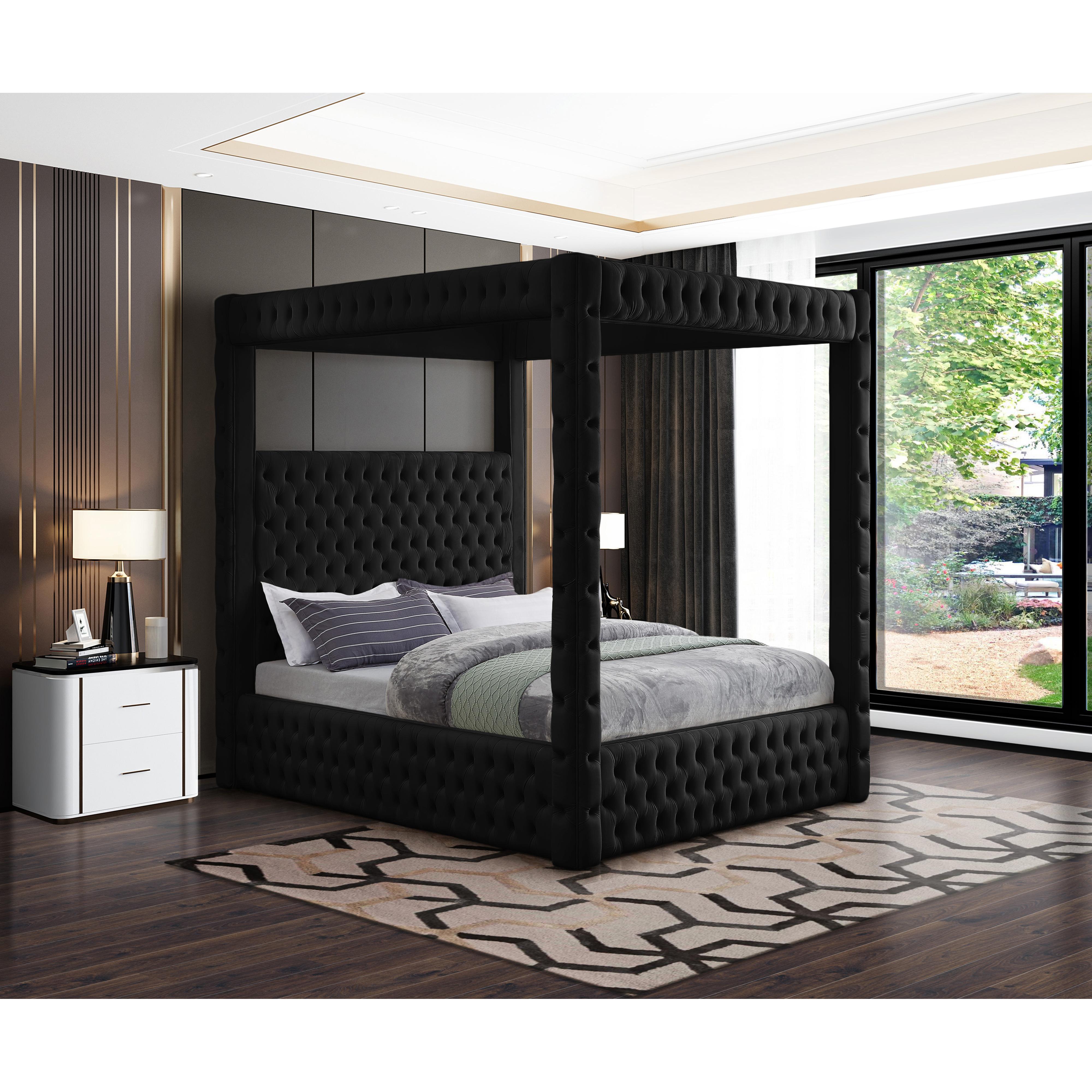 Meridian Royal Black Velvet Queen Bed (4 Boxes)