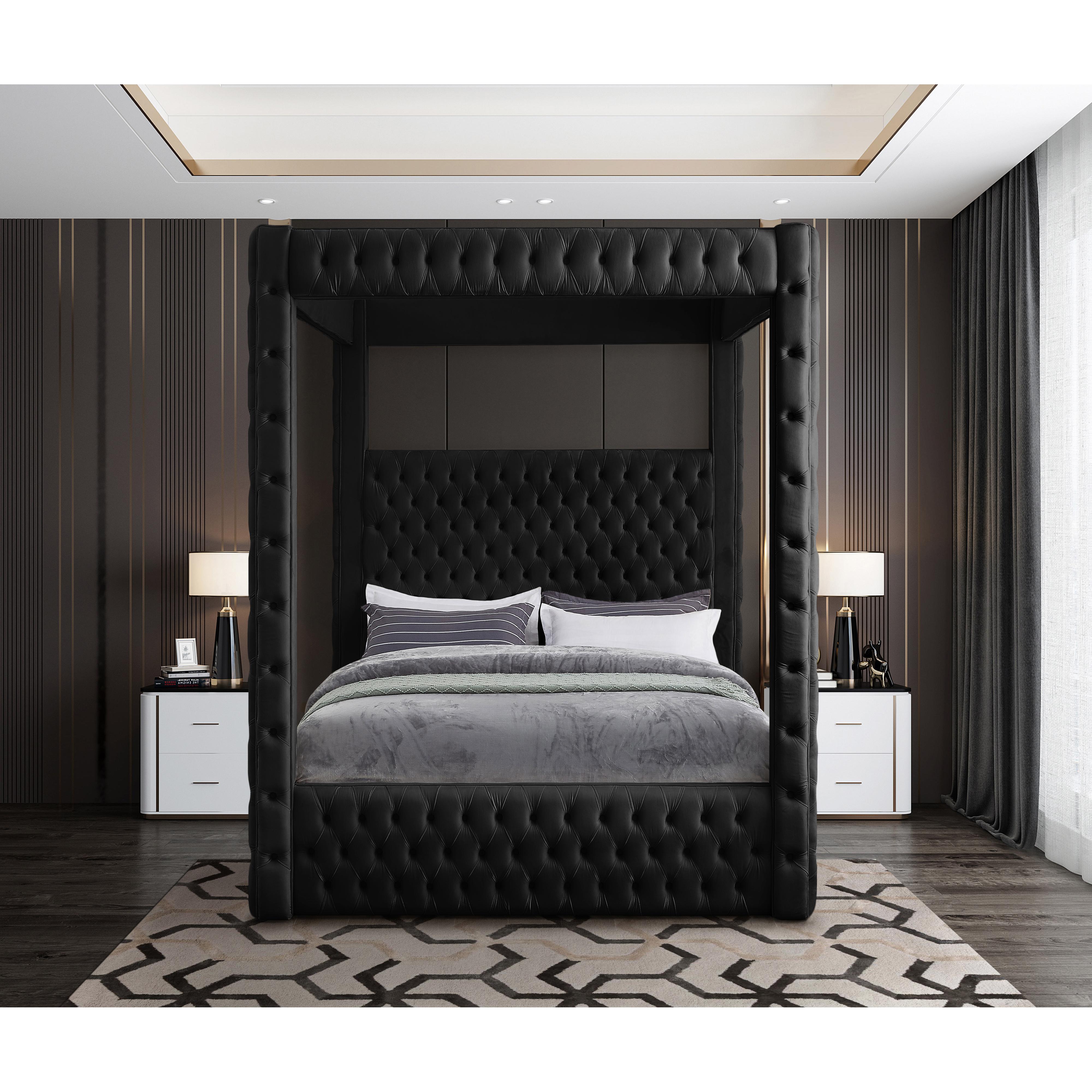 Meridian Royal Black Velvet Queen Bed (4 Boxes)