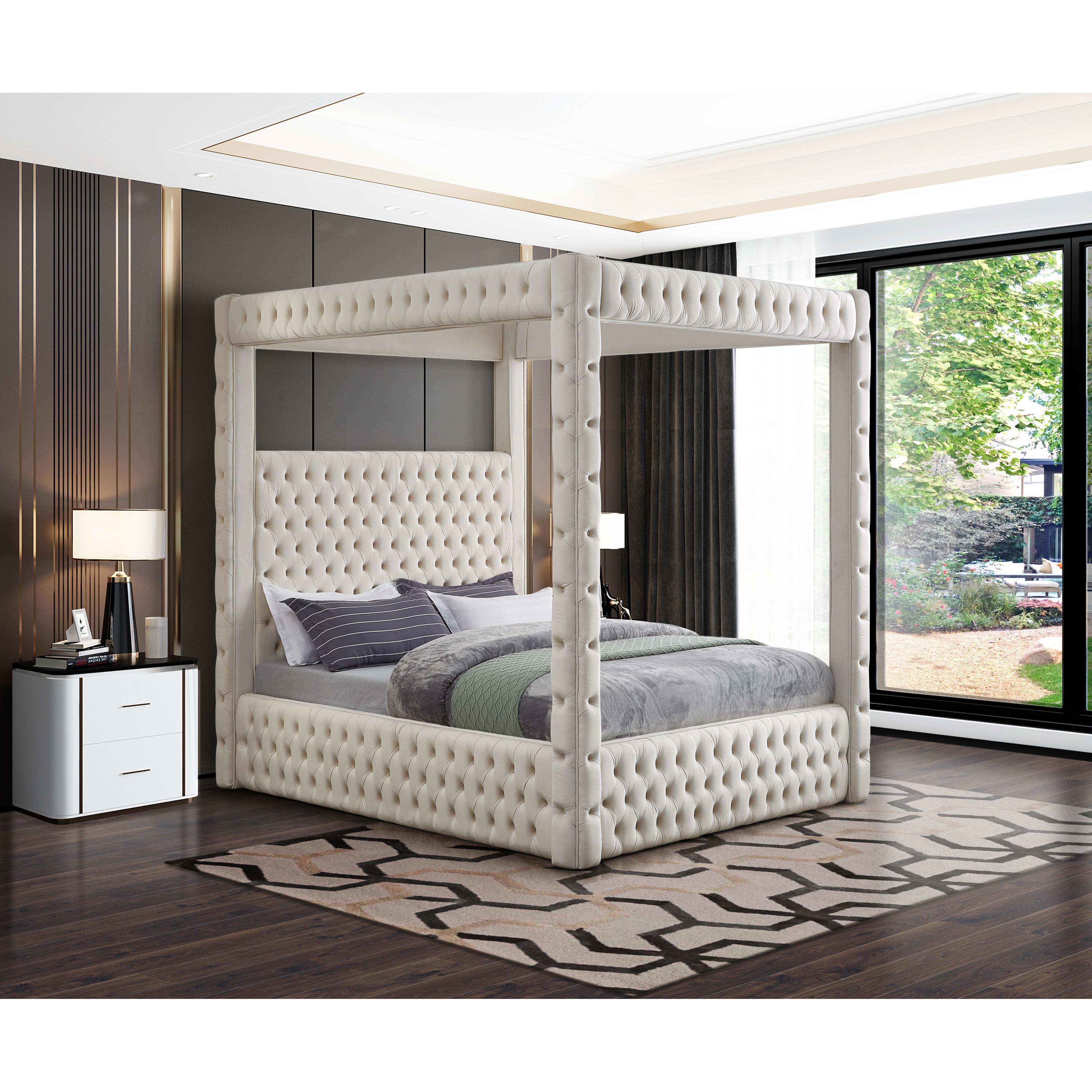 Meridian Royal Beige Velvet King Bed (4 Boxes)