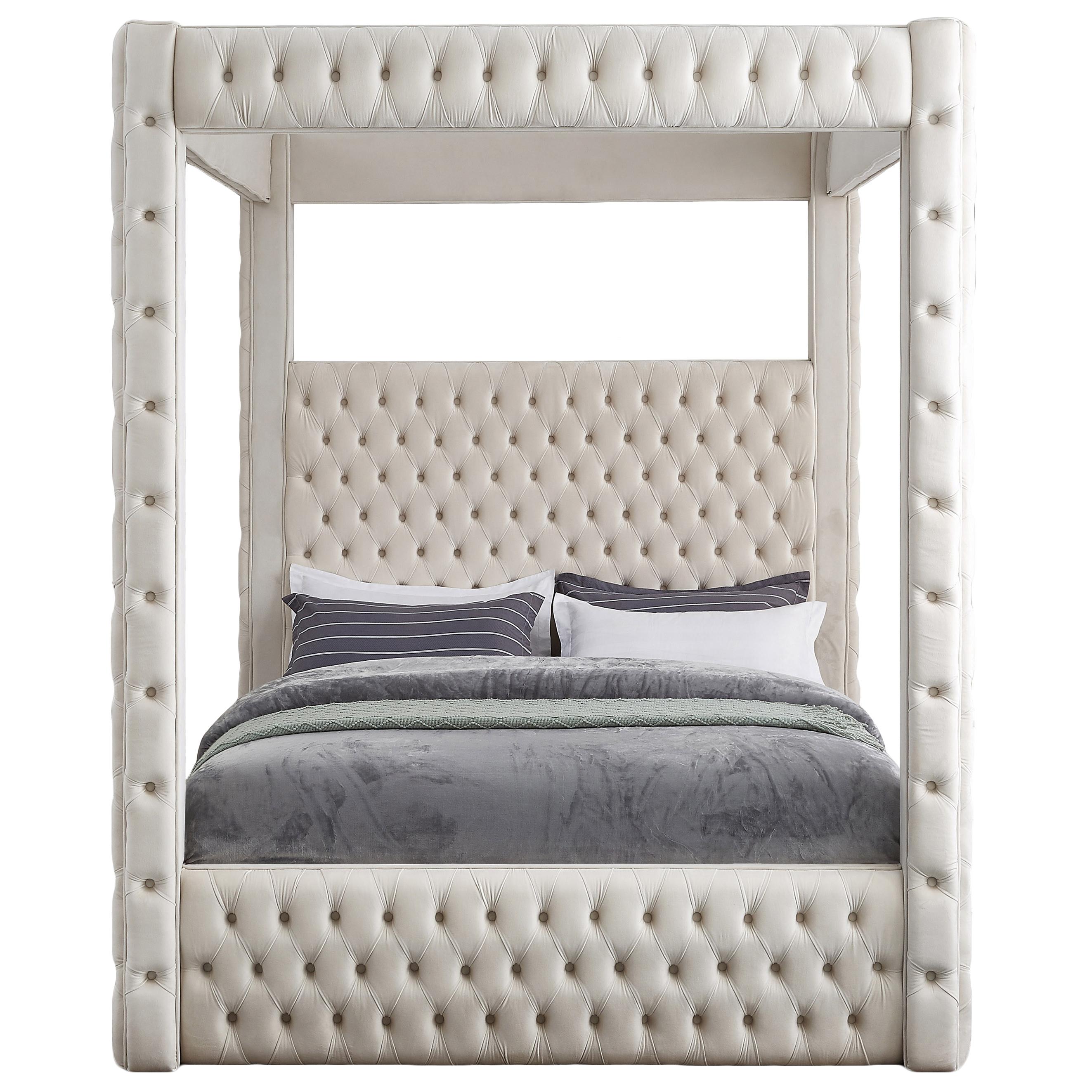 Meridian Royal Beige Velvet King Bed (4 Boxes)