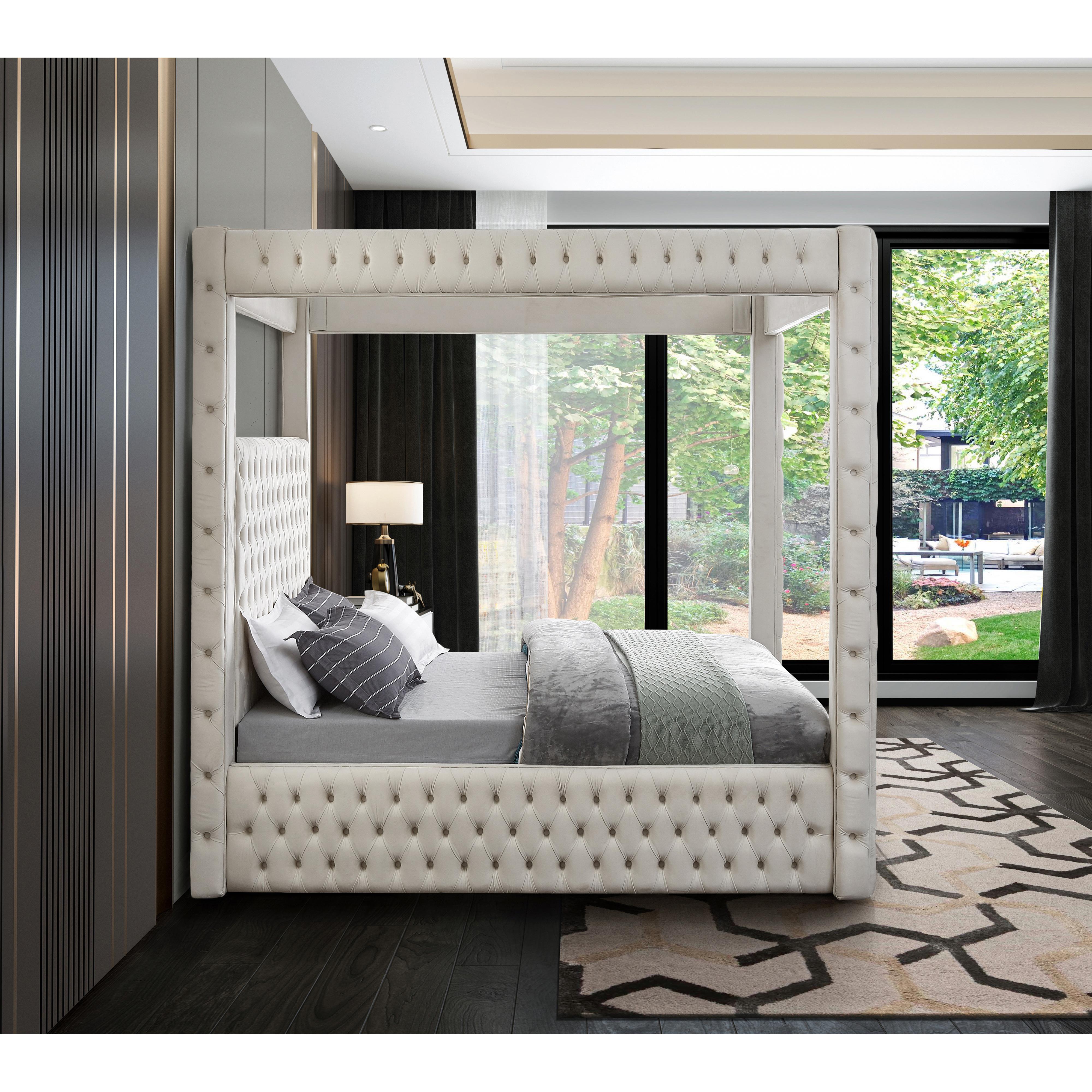 Meridian Royal Beige Velvet King Bed (4 Boxes)