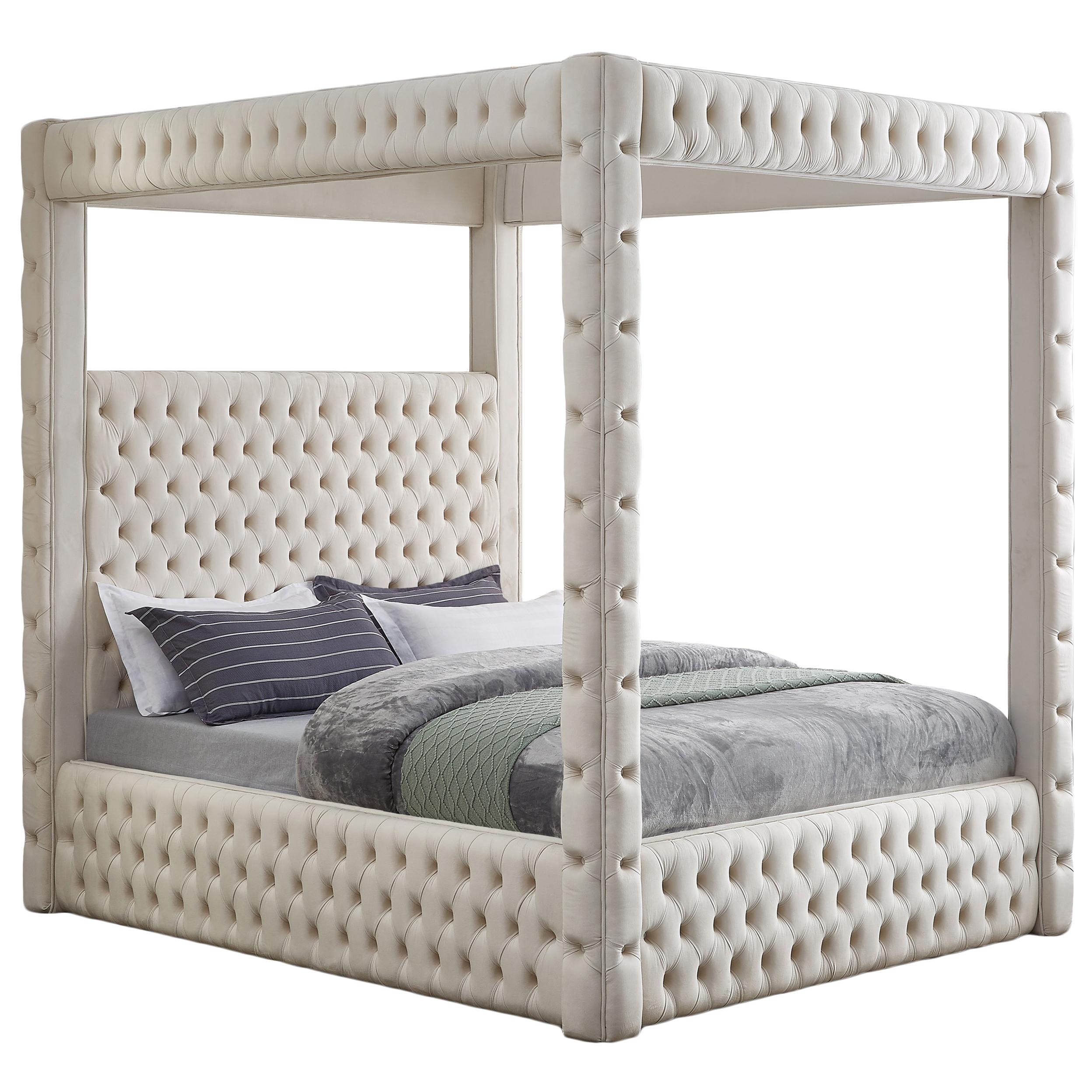 Meridian Royal Beige Velvet Queen Bed (4 Boxes)
