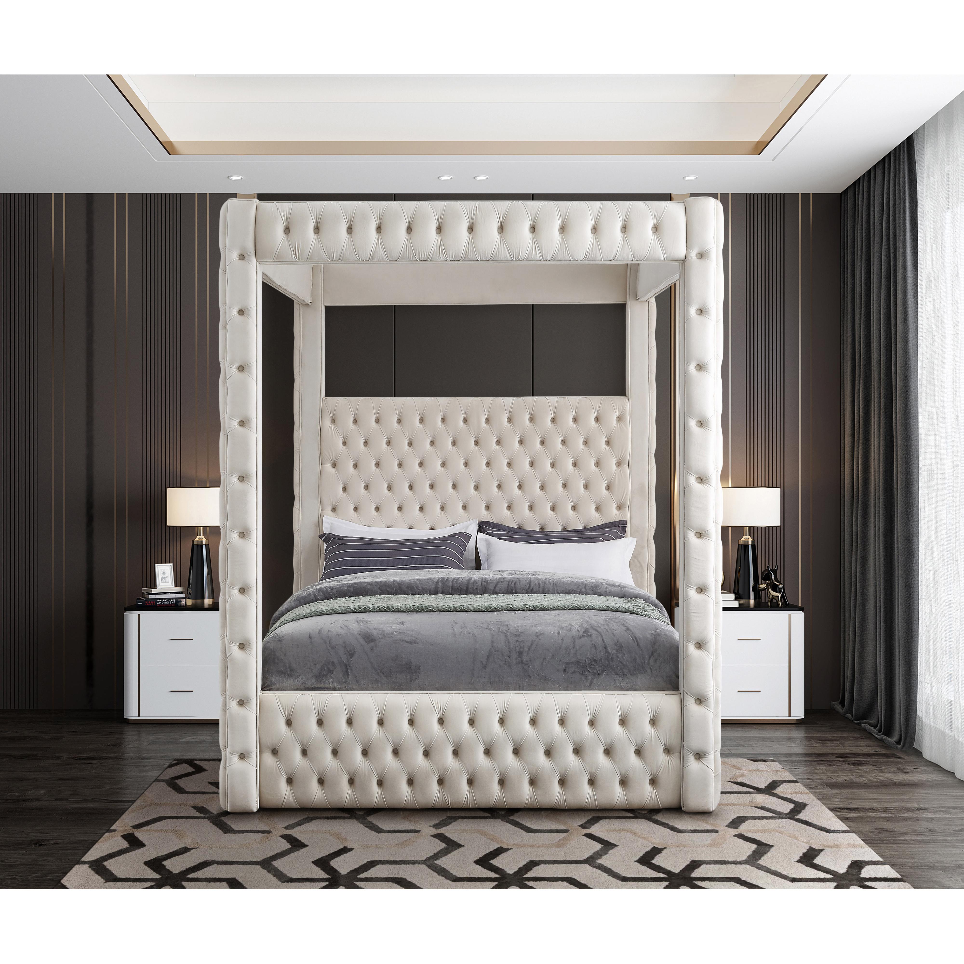 Meridian Royal Beige Velvet Queen Bed (4 Boxes)