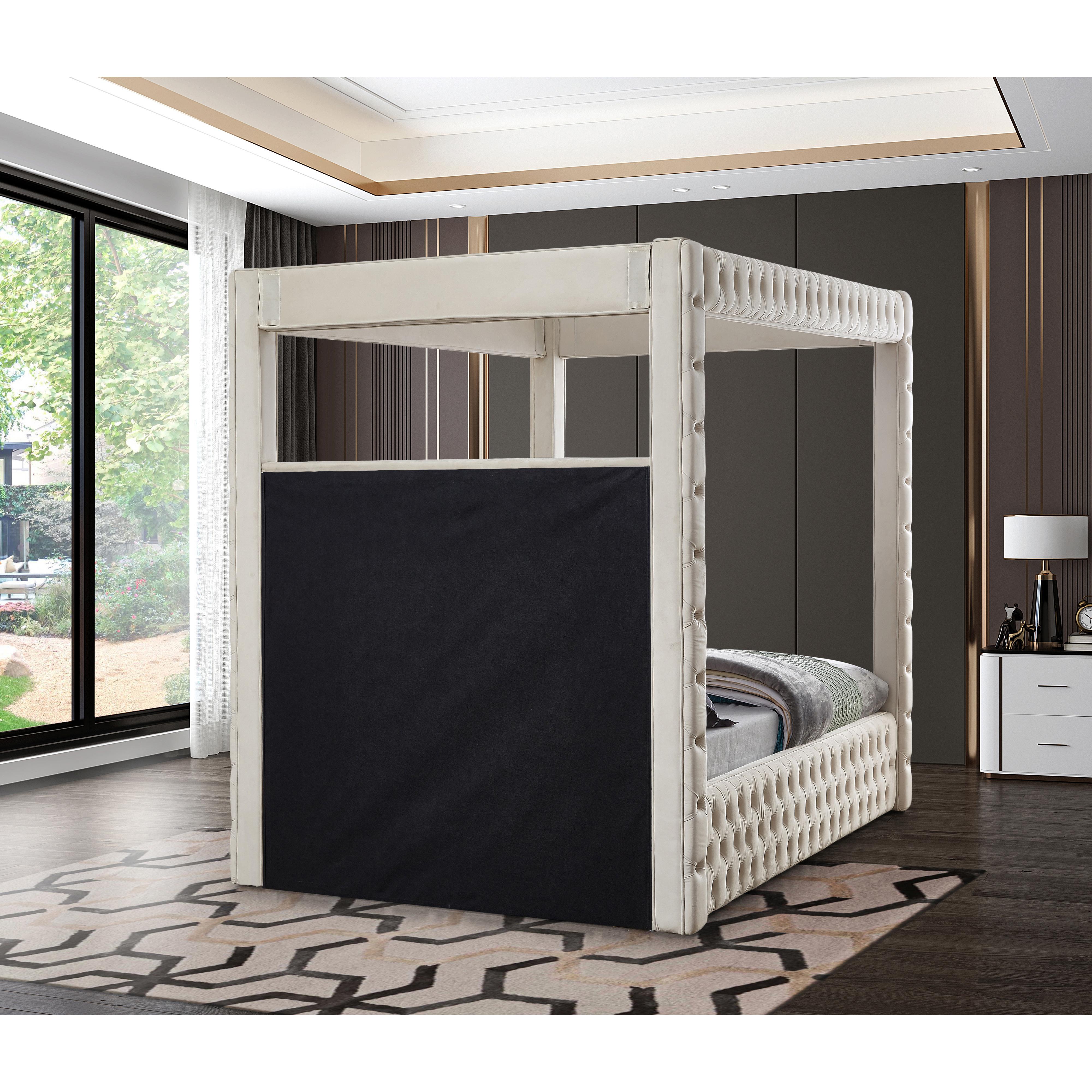 Meridian Royal Beige Velvet Queen Bed (4 Boxes)