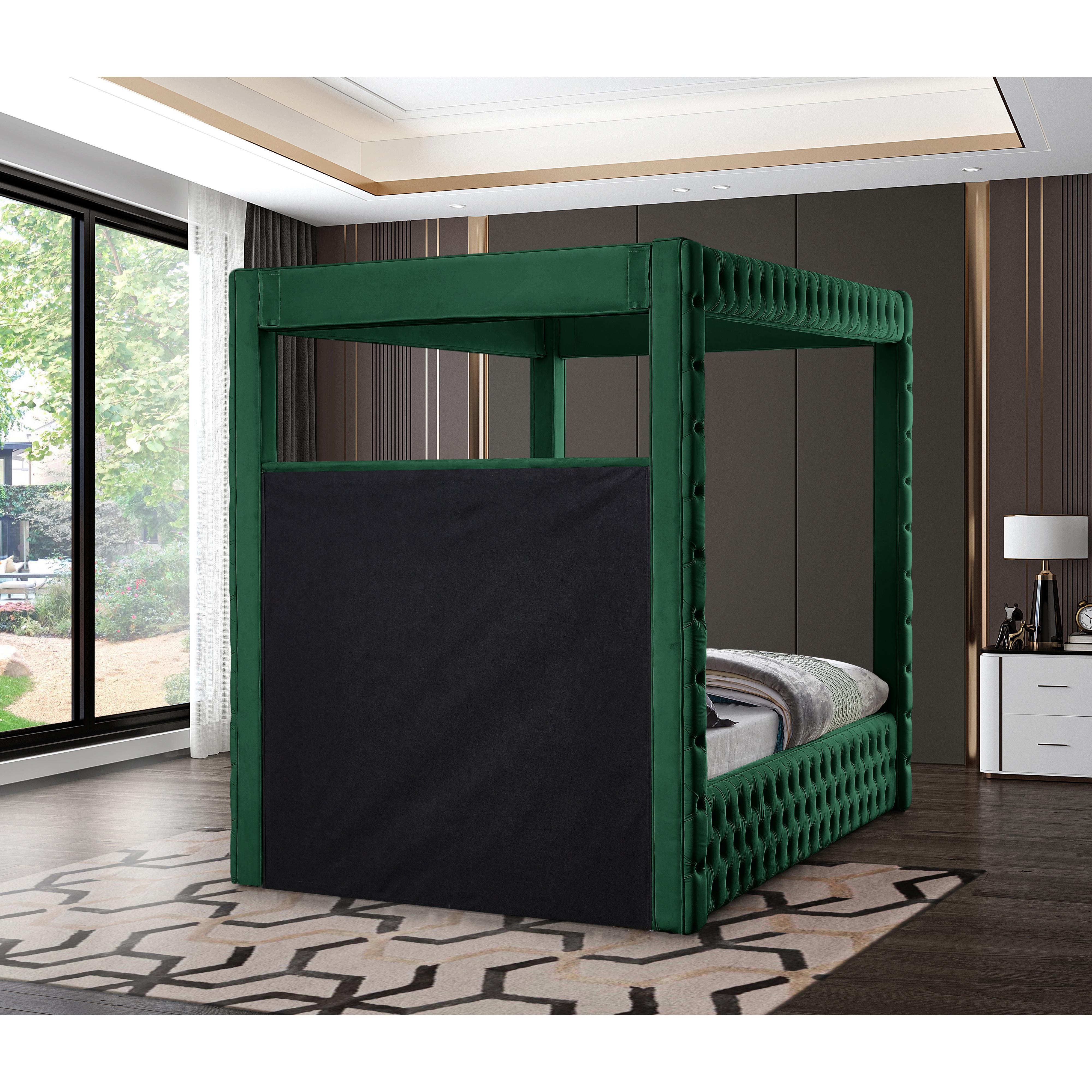 Meridian Royal Green Velvet King Bed (4 Boxes)