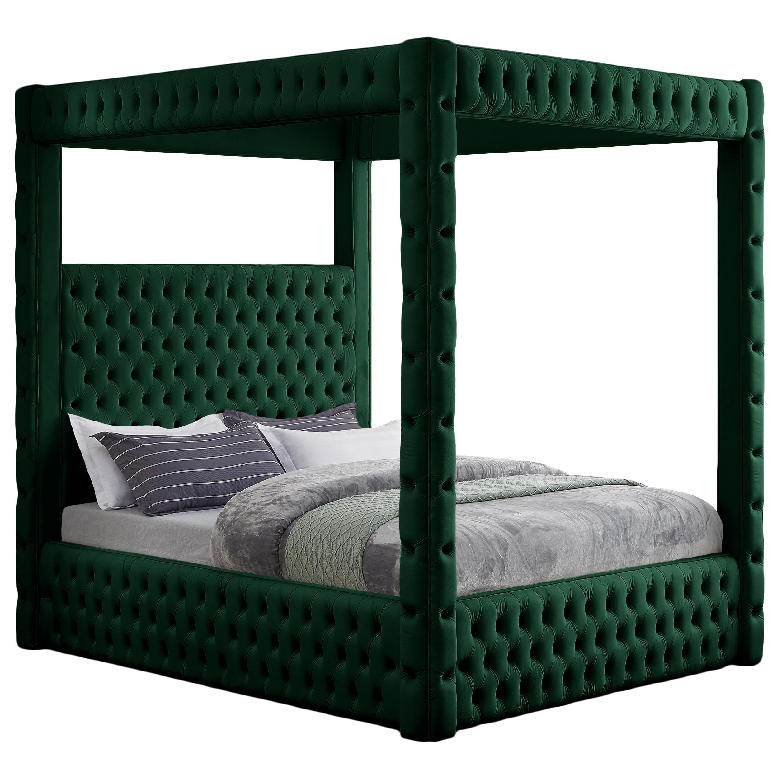 Meridian Royal Green Velvet Queen Bed (4 Boxes)