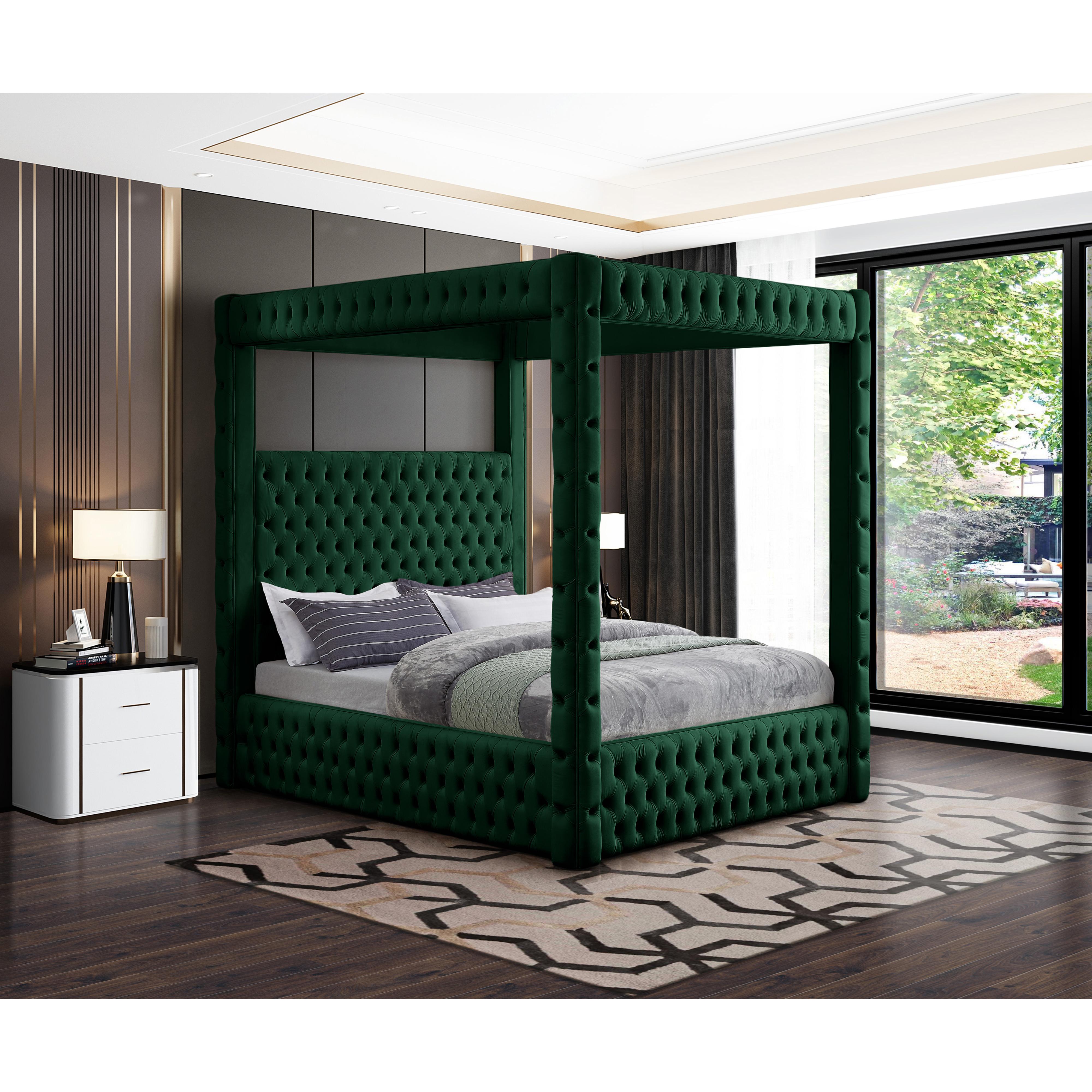 Meridian Royal Green Velvet Queen Bed (4 Boxes)