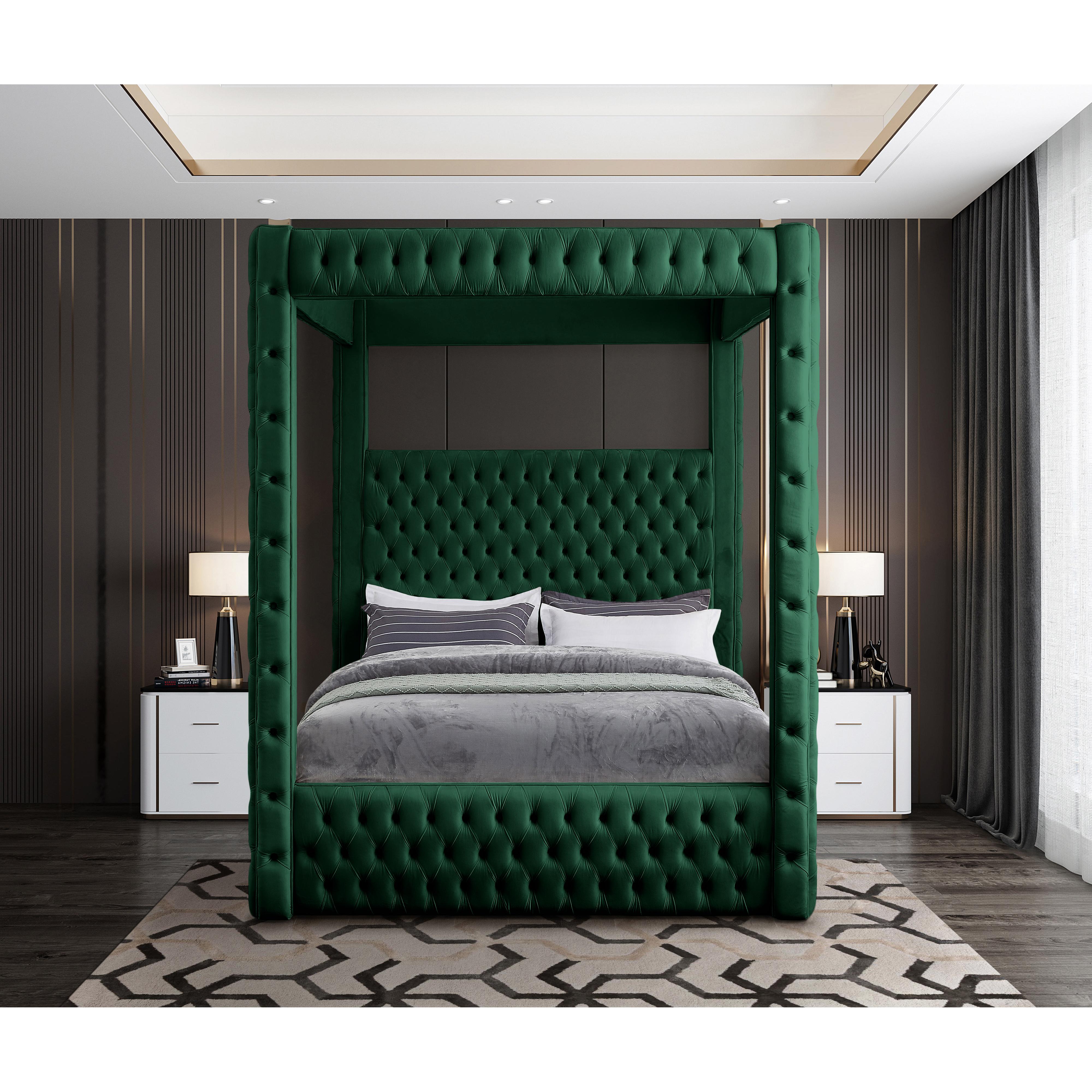 Meridian Royal Green Velvet Queen Bed (4 Boxes)