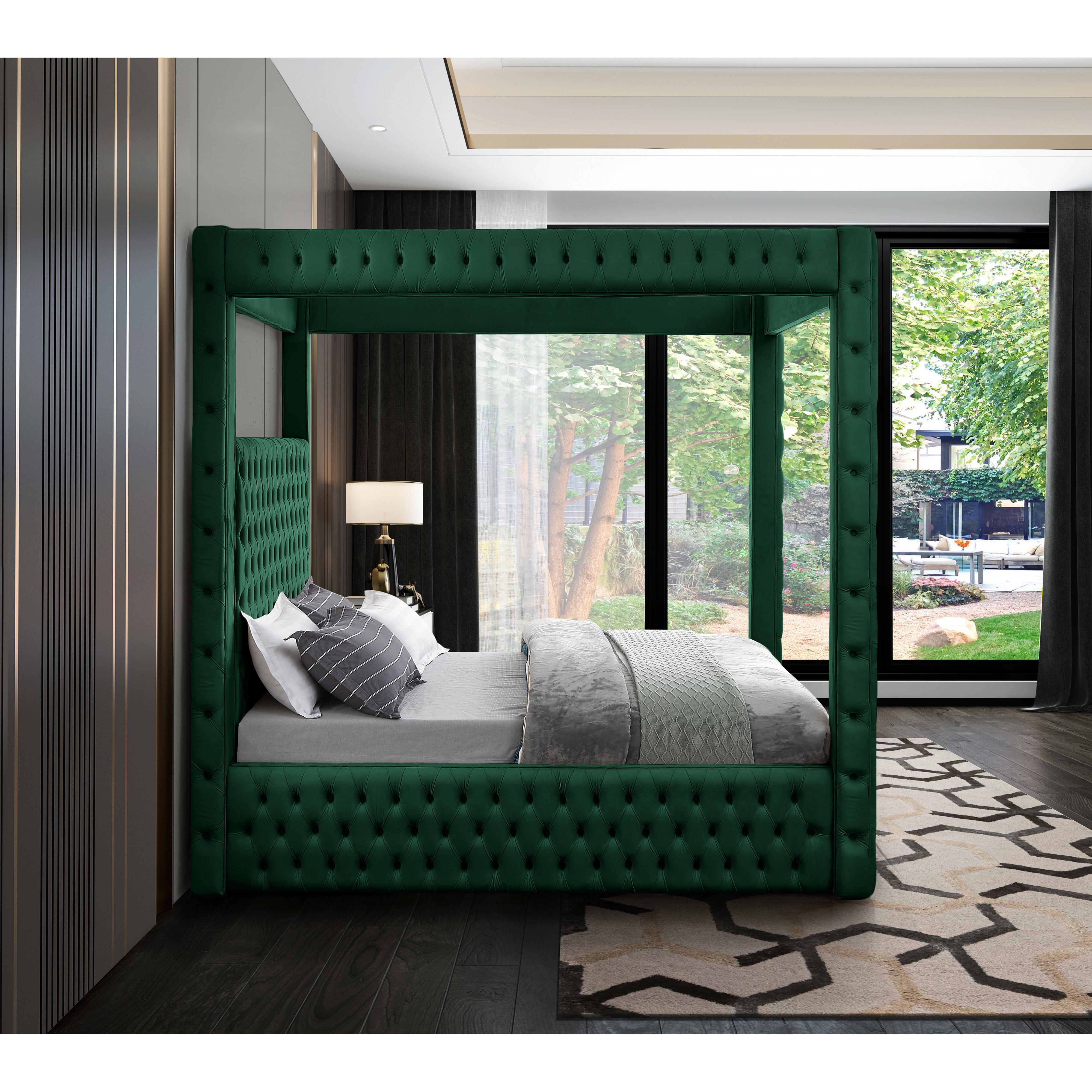 Meridian Royal Green Velvet Queen Bed (4 Boxes)