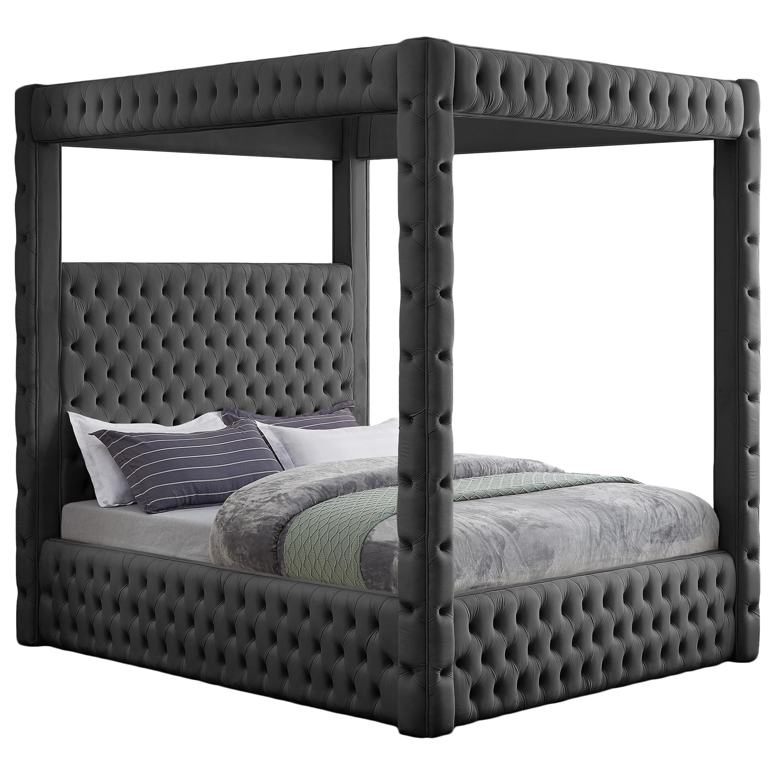 Meridian Royal Grey Velvet King Bed (4 Boxes)