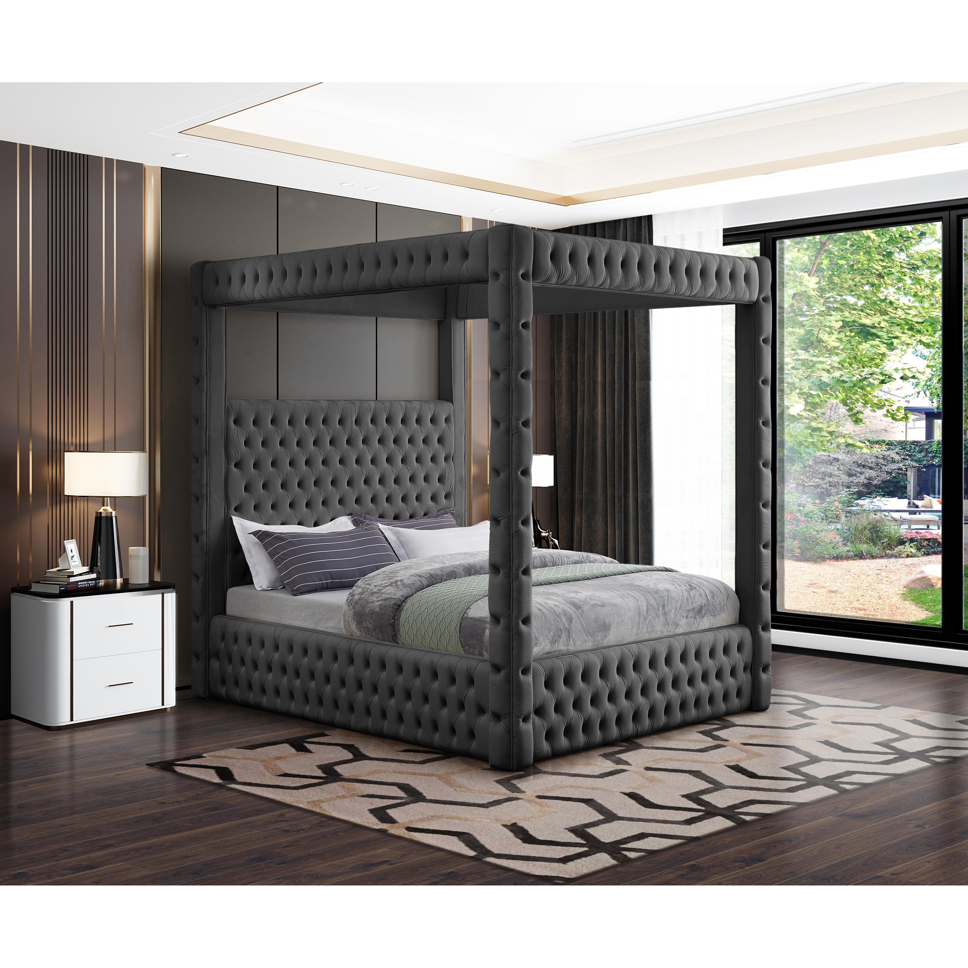 Meridian Royal Grey Velvet King Bed (4 Boxes)