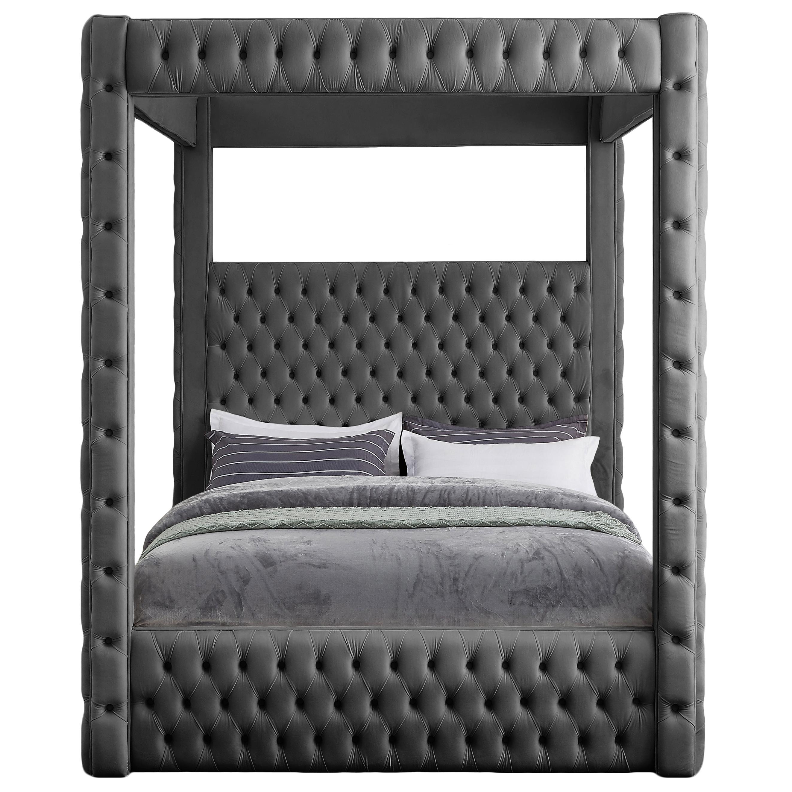 Meridian Royal Grey Velvet King Bed (4 Boxes)