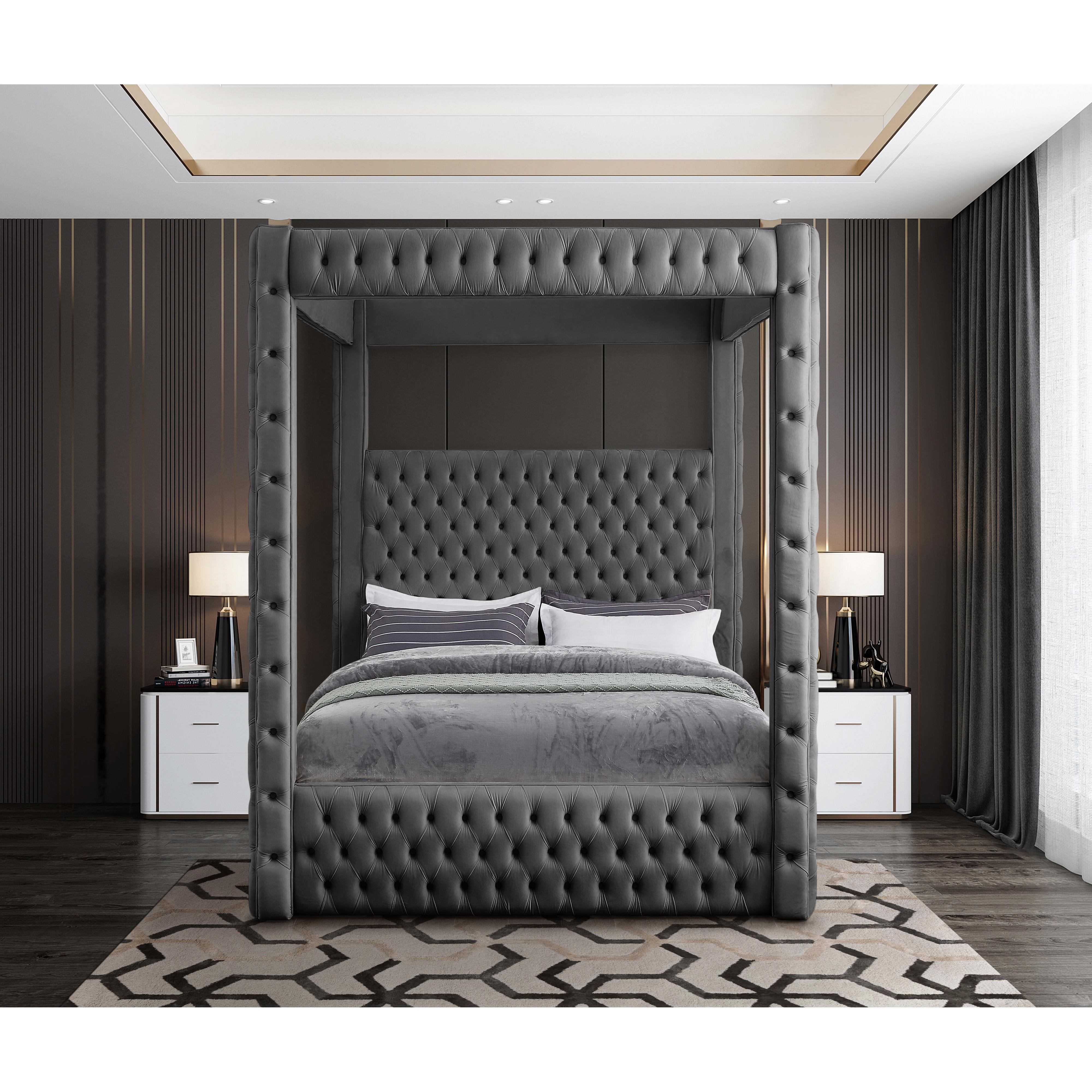 Meridian Royal Grey Velvet Queen Bed (4 Boxes)